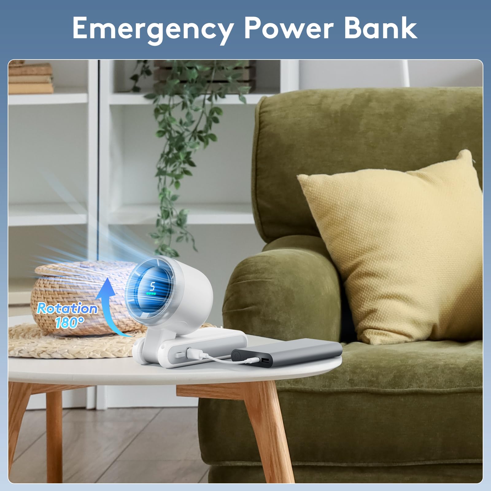 Portable Handheld Mini Fan, Foldable Powerful Winds Turbo Fan, 9000Mah Battery & 50000Rpm Speed, Usb
