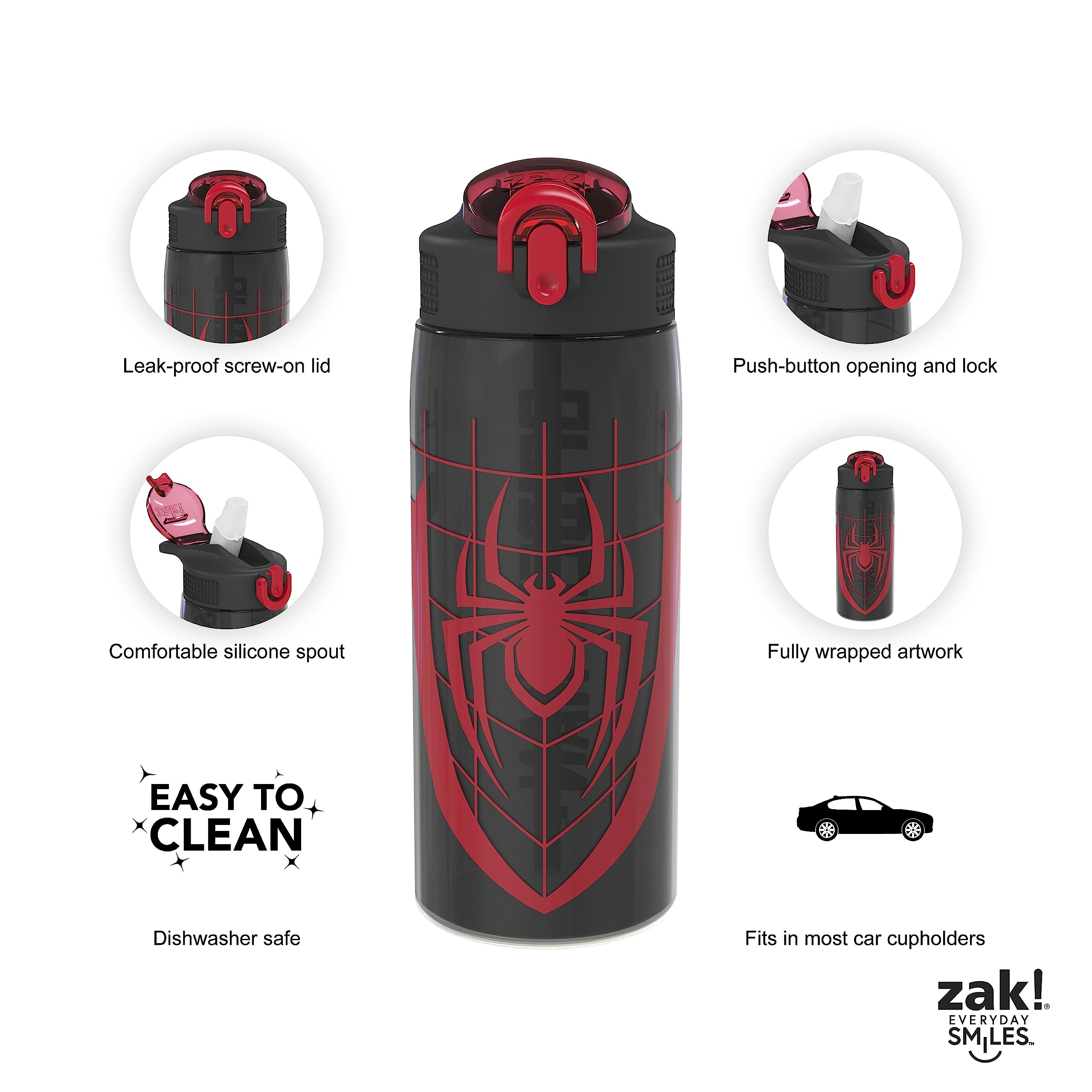 Zak Designs Marvel Spider-Man Water Bottle For School Or Travel, 25 Oz