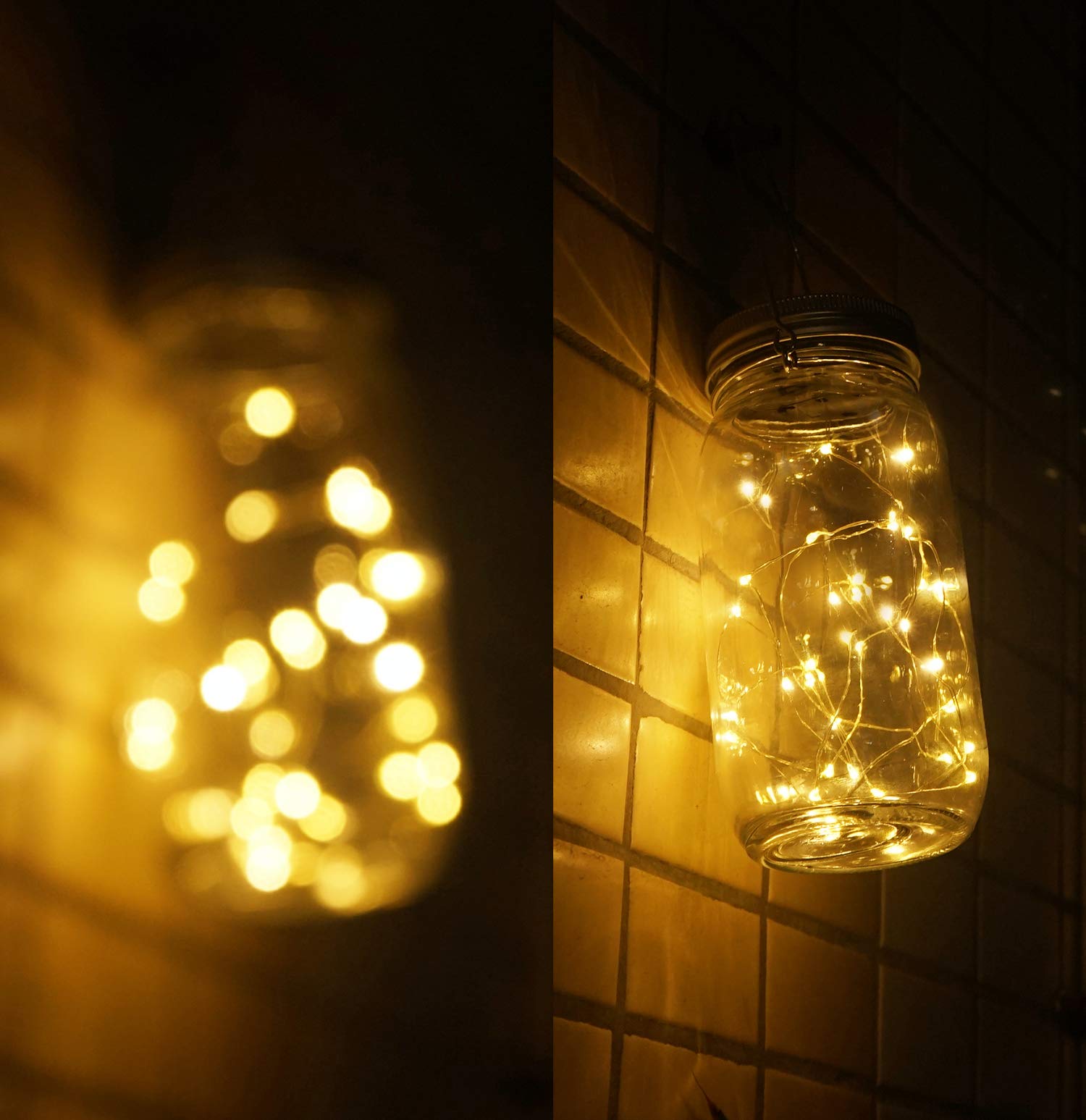 Aubasic Solar Mason Jar Lights, Large Size Bigger Glass Mason Jar With 30 Leds Fairy Firefly String Lights, Patio Yard Desktop Party Decor Outdoor Solar Hanging Lanterns (2-Pack)