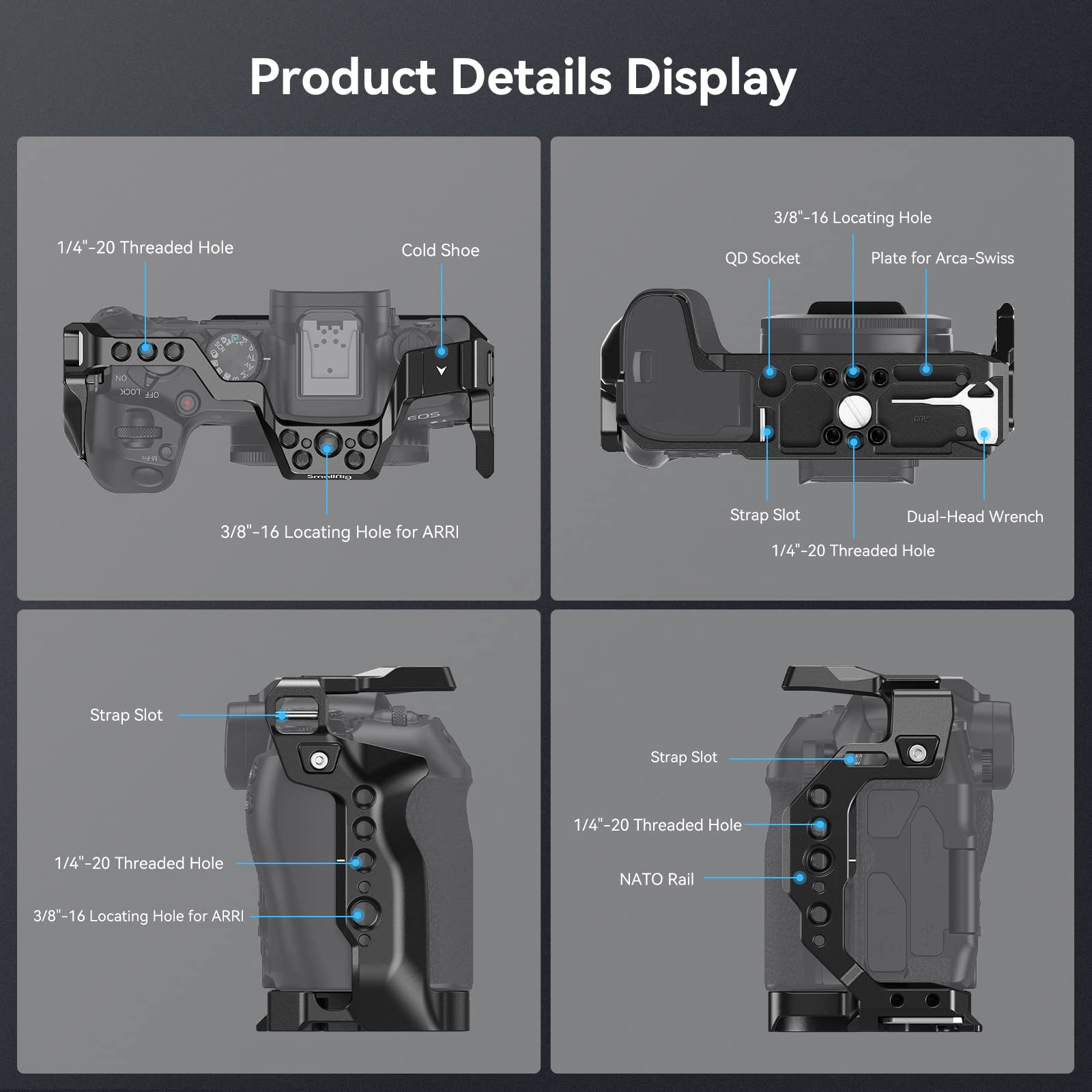 Smallrig Cage For Canon R8, Camera Cage For Eos R8 With1/4-20 Threaded Holes, 3/8"-16 Locating Holes For Arri, Included Cold Shoe, Qd Port And Nato Rail - 4212