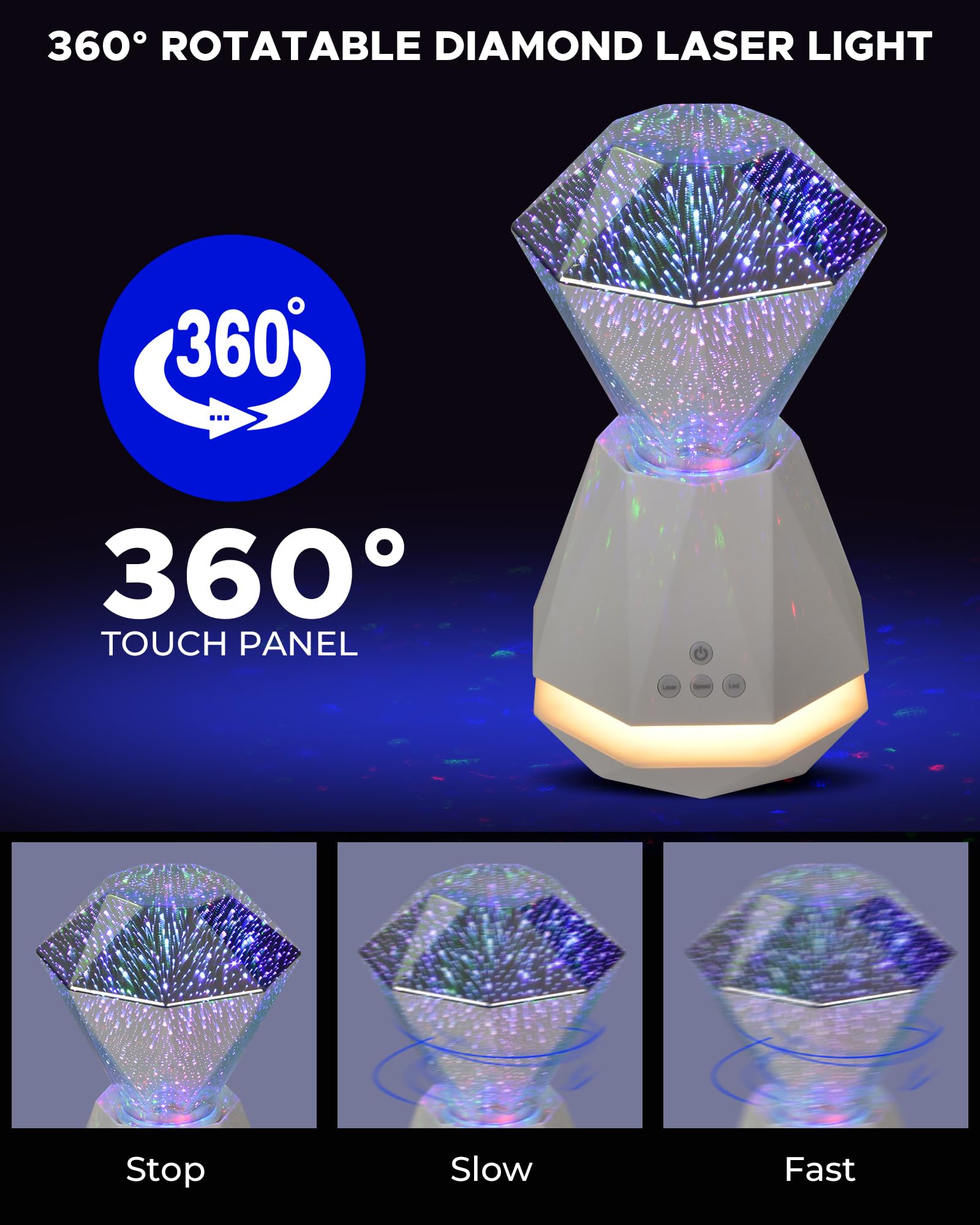 Mansuon 3D Diamond Laser Light, Dimmable Firework Bedside Lamp, With Led Night Light, Built In Speaker, Atmosphere Table Lamp For Living Room Decor, Valentine'S Day And Birthday