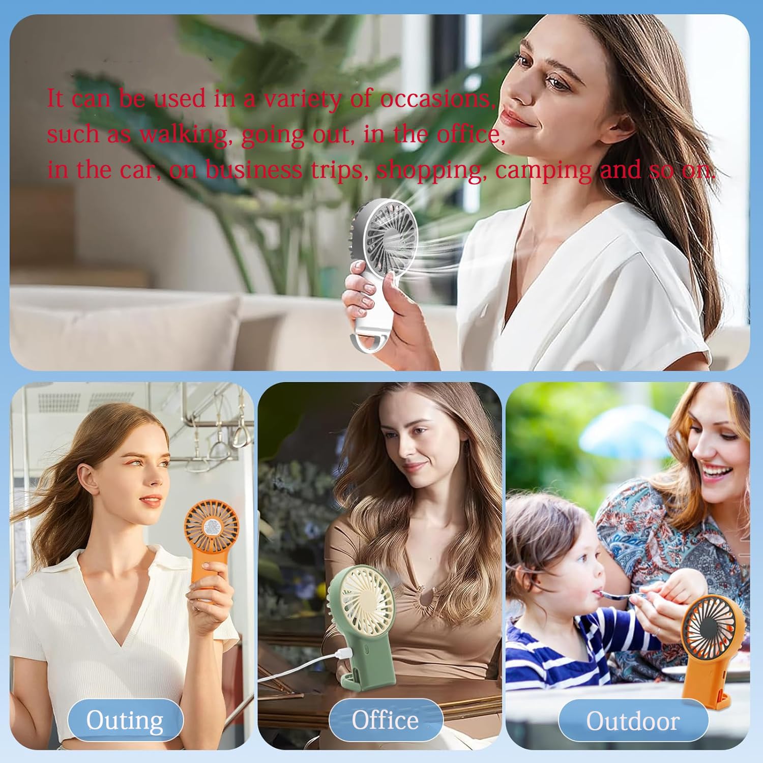 Personal Fans Mini Handheld Fan,Portable Hand Fan With Usb Rechargeable,3 Speeds Adjustable,2 In 1