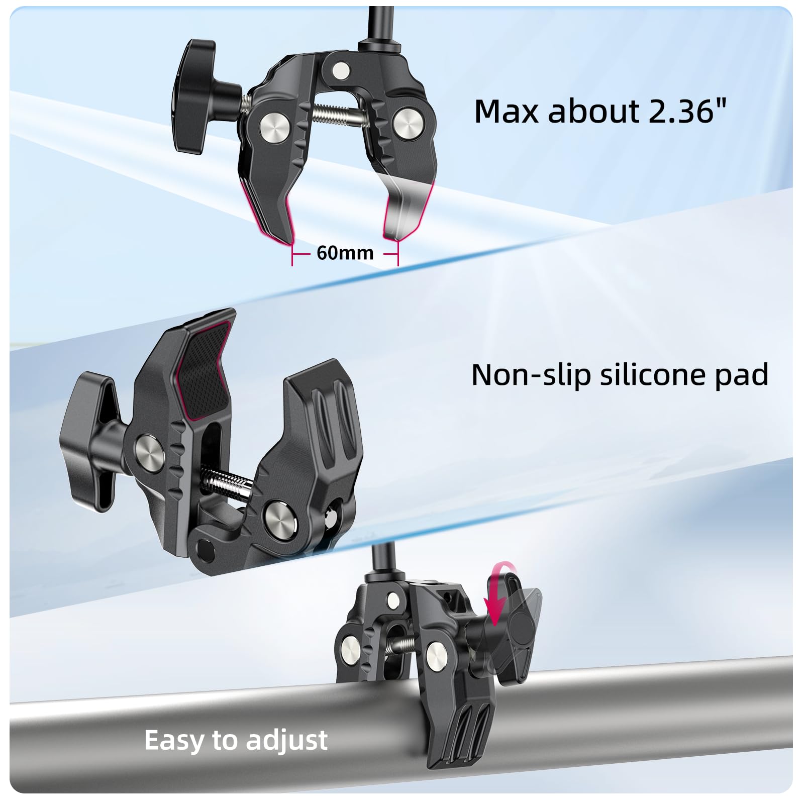 Ulanzi Super Clamp Double Camera Clamp With 1/4" Adapter, Co17 Crab Plier Clip Bracket Mount Monitor Magic Arm Double Ball Head Adapter For Photo Studio Light Stand, Photo Boom Stand, Cross Bars
