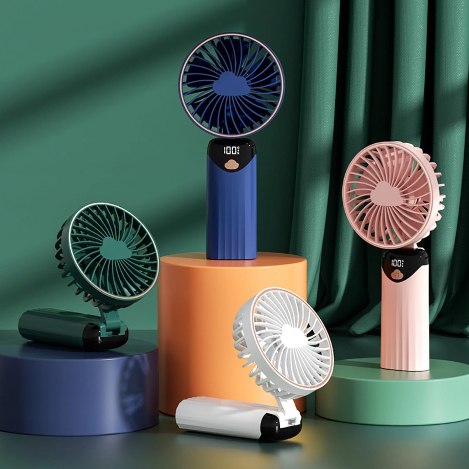 Handheld Fan Portable Multifunction Personal Fan Digital Display 5 Speed Foldable Desk Fan With Base