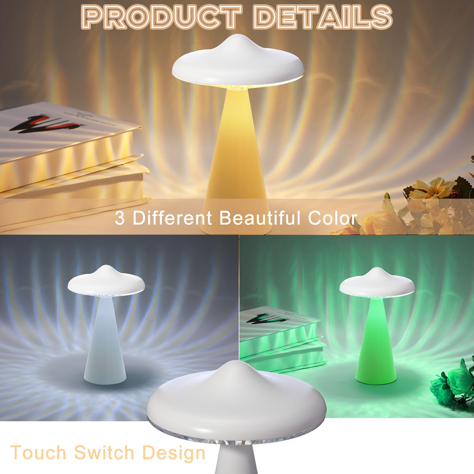 Vihose 2 Set Small Mushroom Lamp Touch Mushroom Table Lamp 3 Speed Dimming Warm Cold Night Light Small Desk Nightstand Decor For Bedroom Table Nursery Bed Birthday