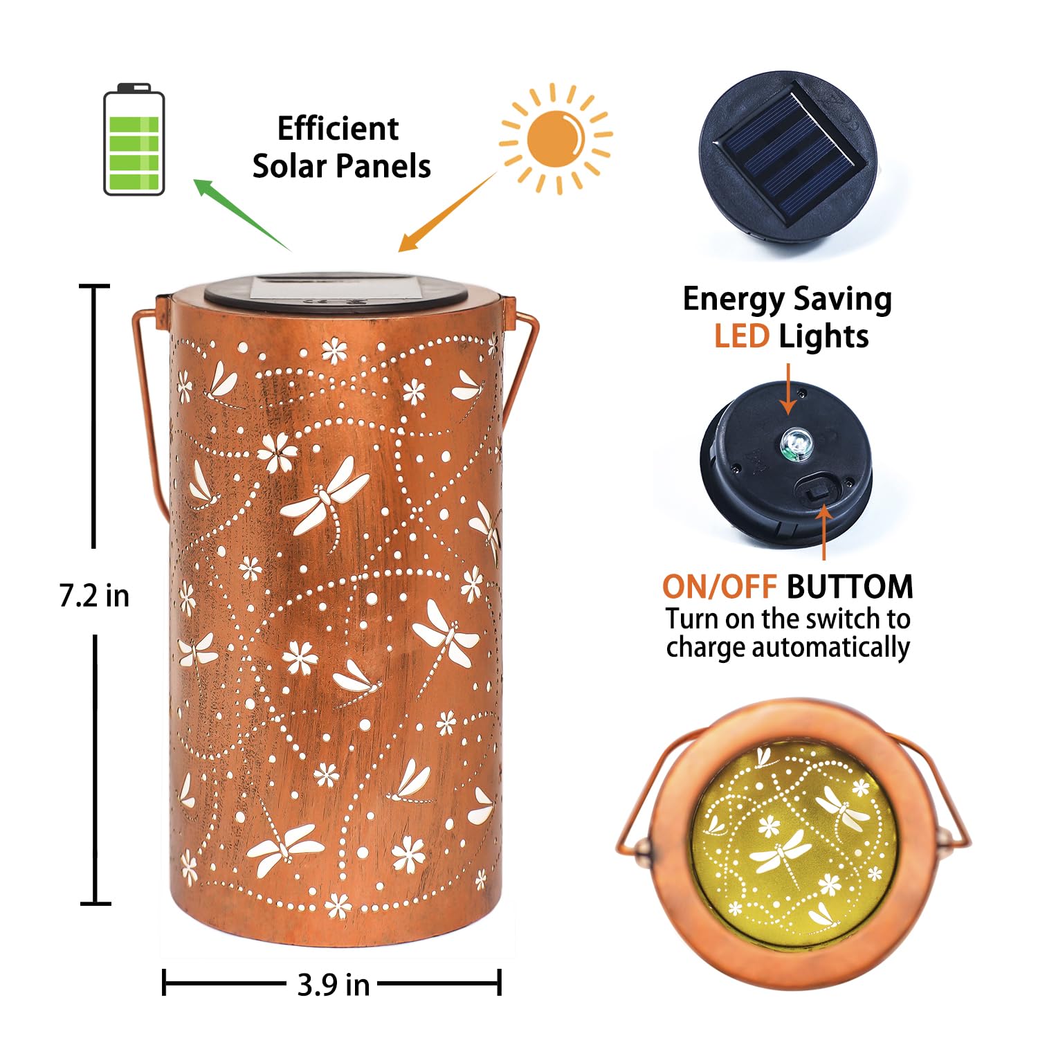 Eztzen Dragonfly Solar Lanterns Outdoor Waterproof Hanging Solar Lights Dragonfly  For Women Men Metal Decorative Led Dragonfly Lanterns For Garden Decor,Yard,Patio,Lawn,Tabletop,Pathway,Landscape