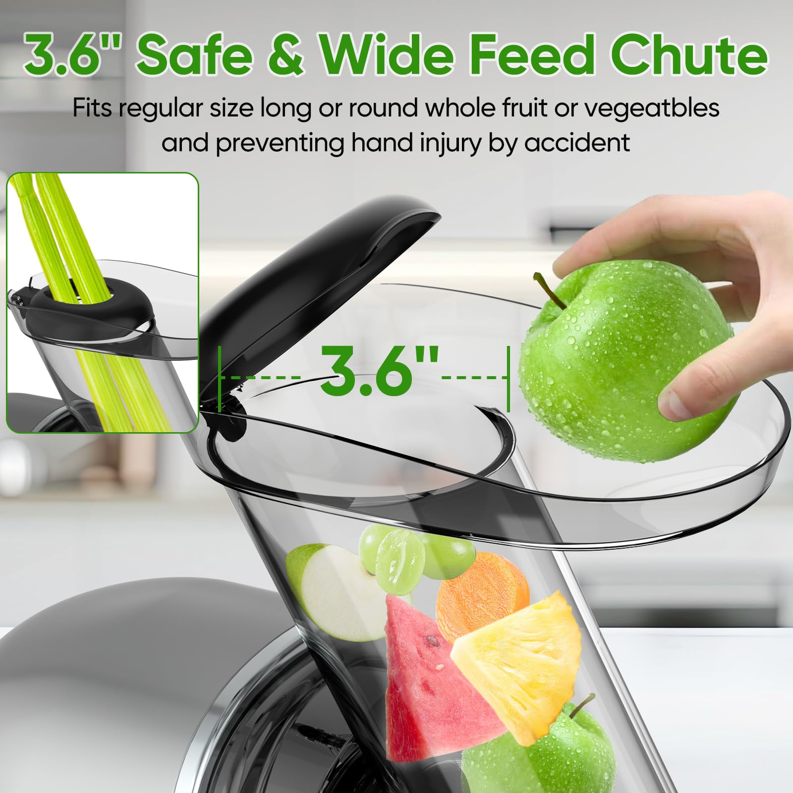 COZII Cold Press Juicer Machines, COZII Slow Masticating Juicer Extractor Soft/hard Mode, 3.6" Large Feed Chute For Vegetable and Fruit - Koospark
