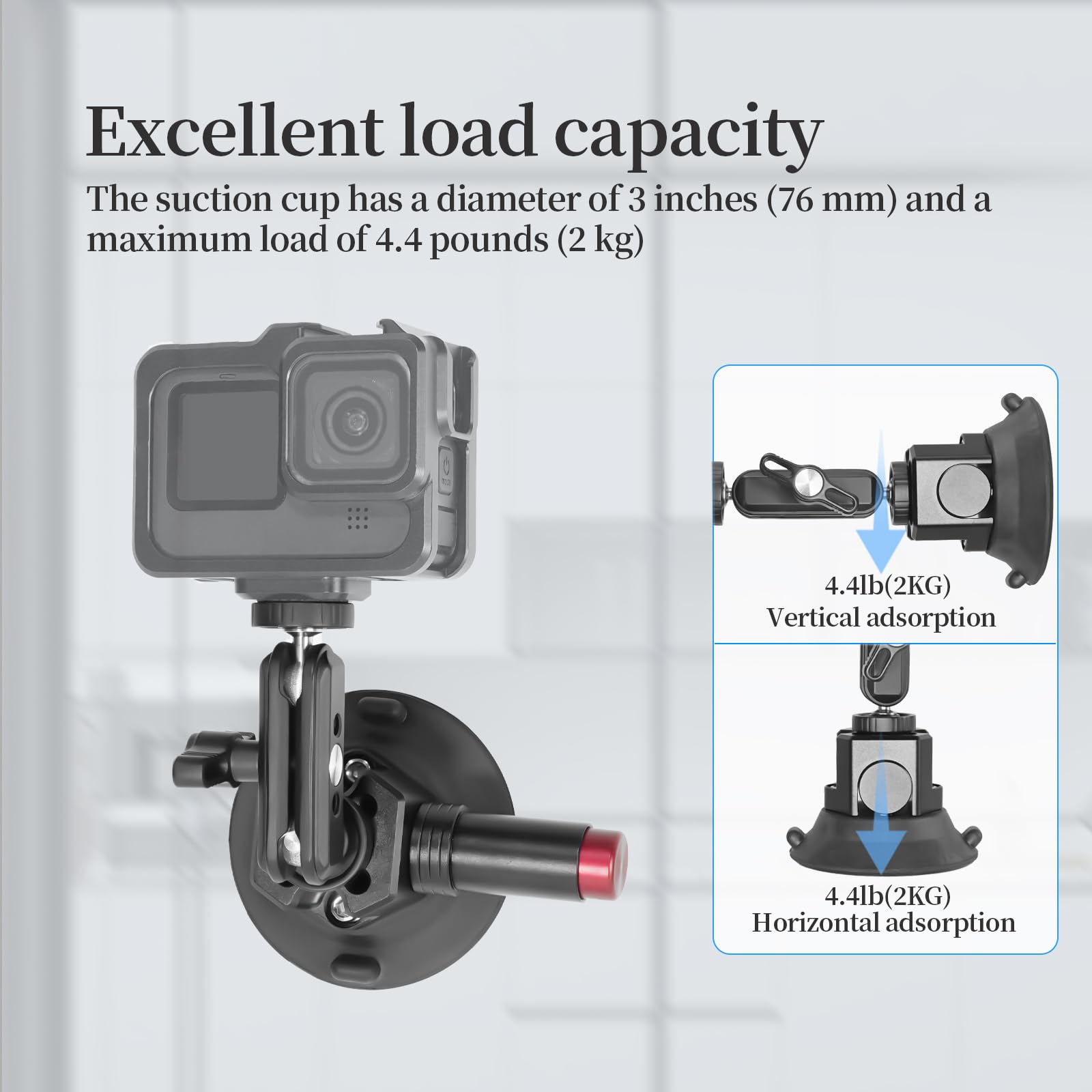 Fifield 3"/7.6Cm Camera Suction Cup Phone Mount With Ball Head Magic Arm, Quick Release Car Mount For Action Camera Phone Dji Insta360, Air Pump Vacuum Suction Cup, 1/4" &3/8" Arri Holes