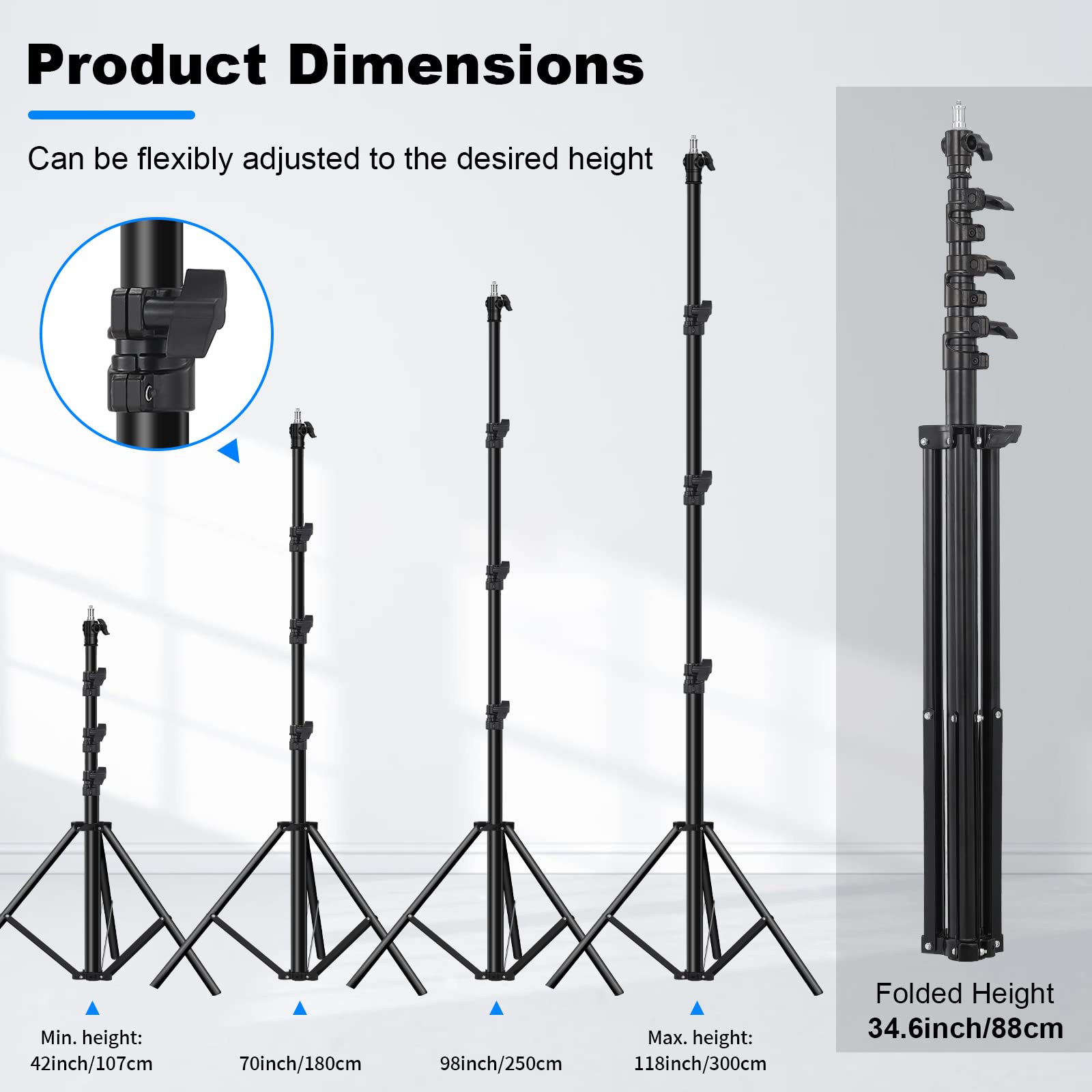 Soonpho Heavy Duty Light Stand 9.8Ft /3M Photography Tripod Light Stand Metal Adjustable Spring Cushioned With Carry Bag 1/4” To 3/8” Universal Screw For Photography Led Video Light, Ring Light, Monolight