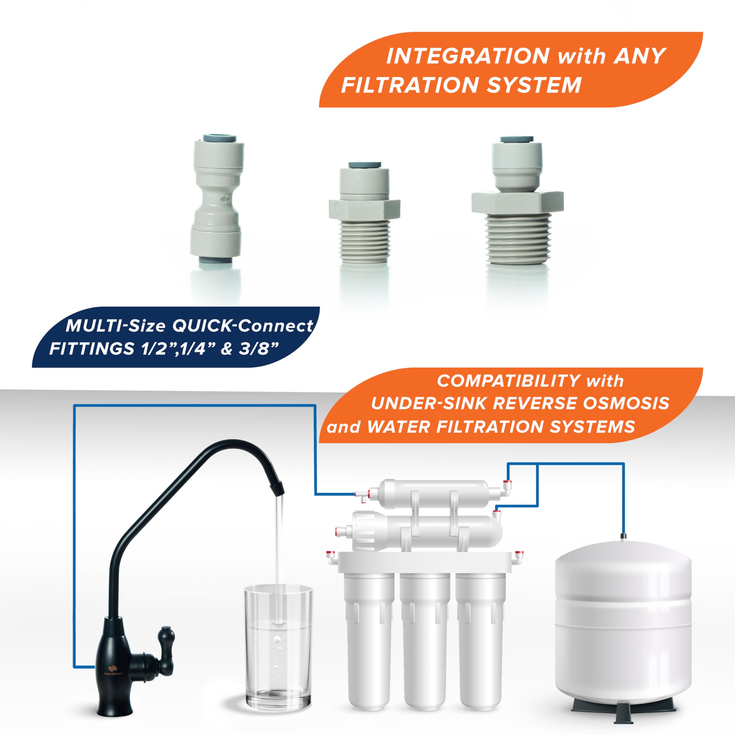 Aquaboon Ro Water Filter Faucet - Black, Stainless Steel, 304, Brushed, 1-Handle, 360 Swivel, Classic, Deck Mount, Single Hole, For Kitchen