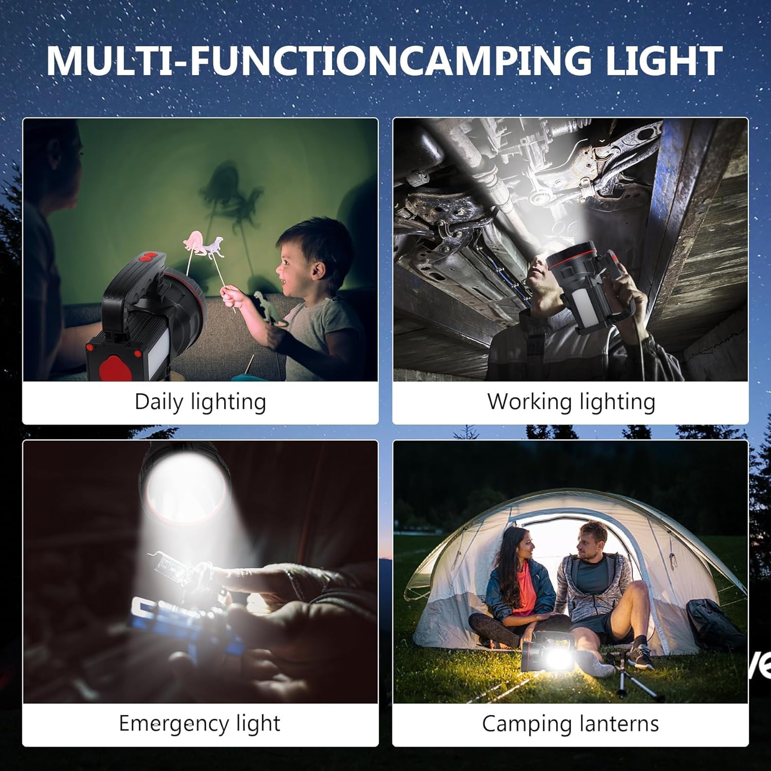 Bigsun Spotlight Flashlight, 12800 Mah Rechargeable Flashlights High Lumens, Multifunctional Bright Flashlight, Outdoor Waterproof Camping Search Light Utility Torch For Emergency, Boat, Hunting