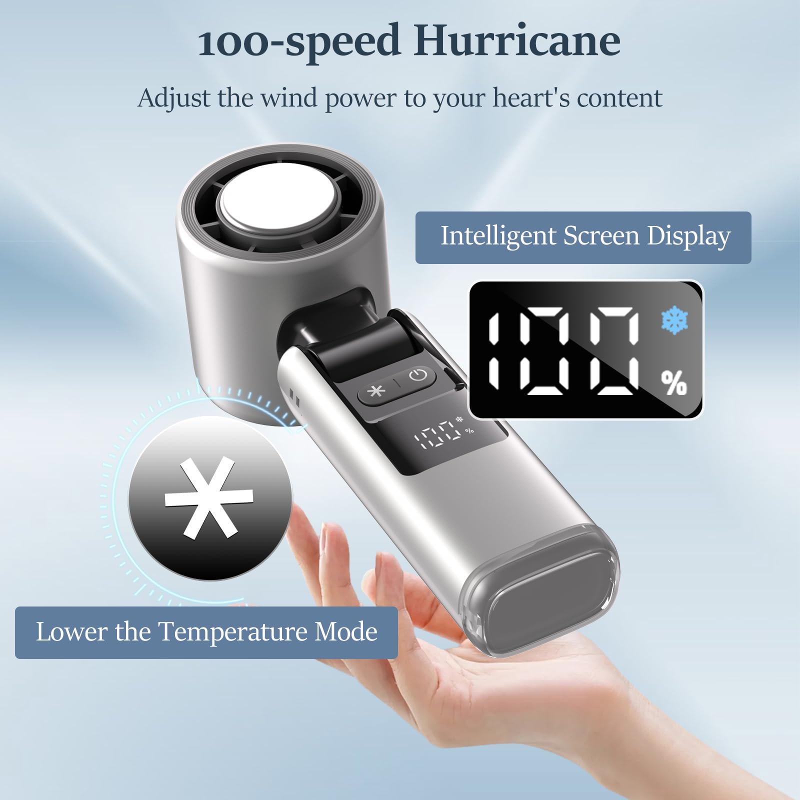 Saytay Portable Handheld Fan, 100 Speed Adjustable Turbo Mini Fan With Lower The Temperature Mode