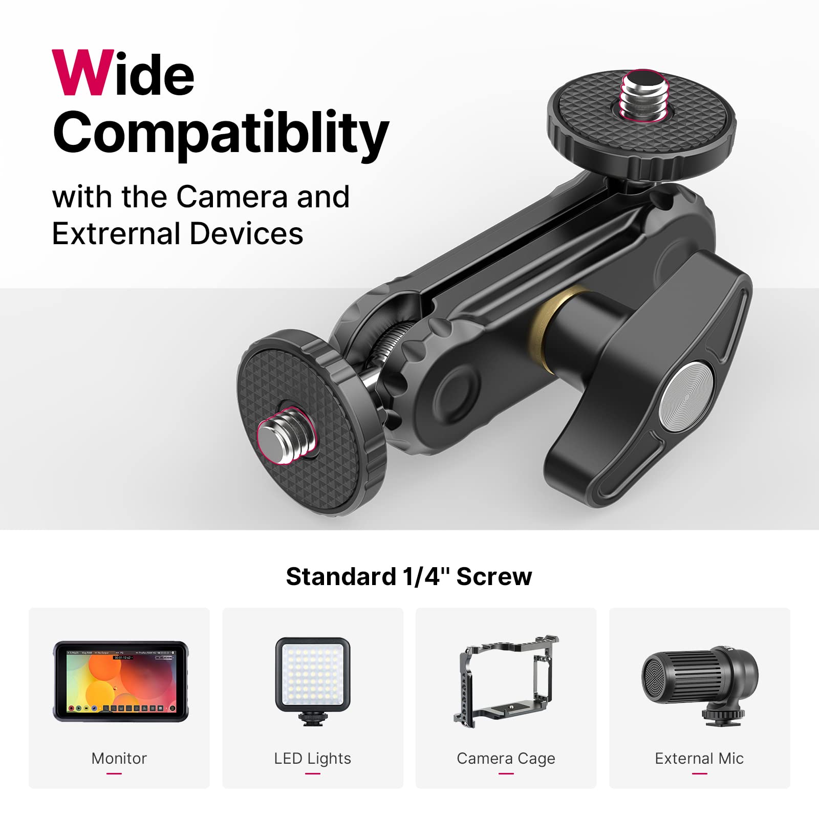 Ulanzi Magic Arm With Double Ballhead 1/4" Screw, Compatible With Universal Monitor Mount For Camera, Video Shooting Photography Accessories Microphone Fill Light Bracket