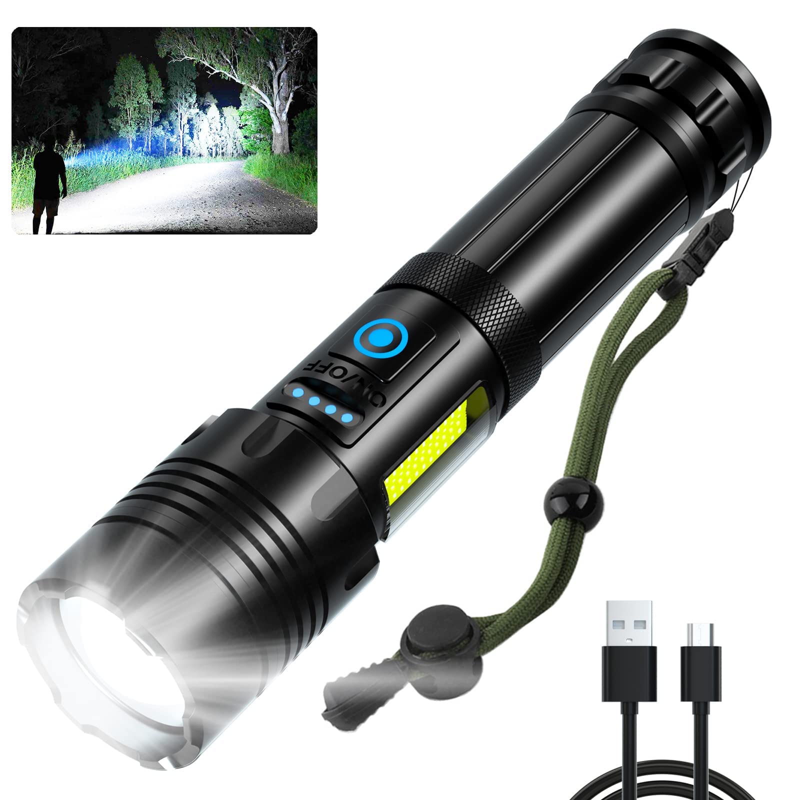 Sknsl Rechargeable Led Flashlights High Lumens: 1000000 Lumen Super Bright Flashlight, 7 Modes With Cob Work Light, Ipx6 Waterproof, Powerful Handheld Flash Light For Home, Camping, Hiking