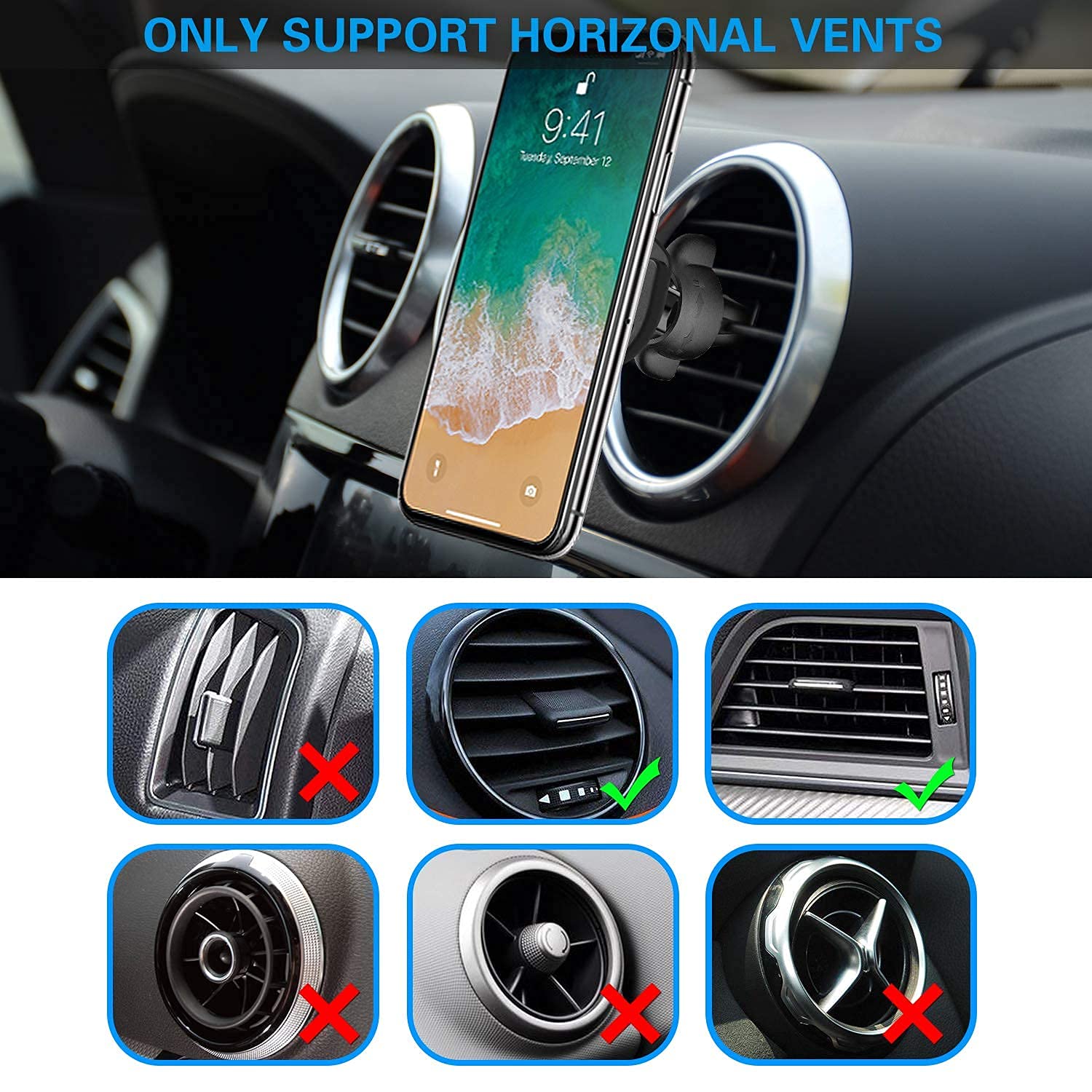 Volport Air Vent Phone Mount For Socket User, Universal Silicone Vent Holder With Adjustable Clip & 2 Pack Sticky Adhesive Replacement For Collapsible Grip Stand Compatible With Smartphones Black