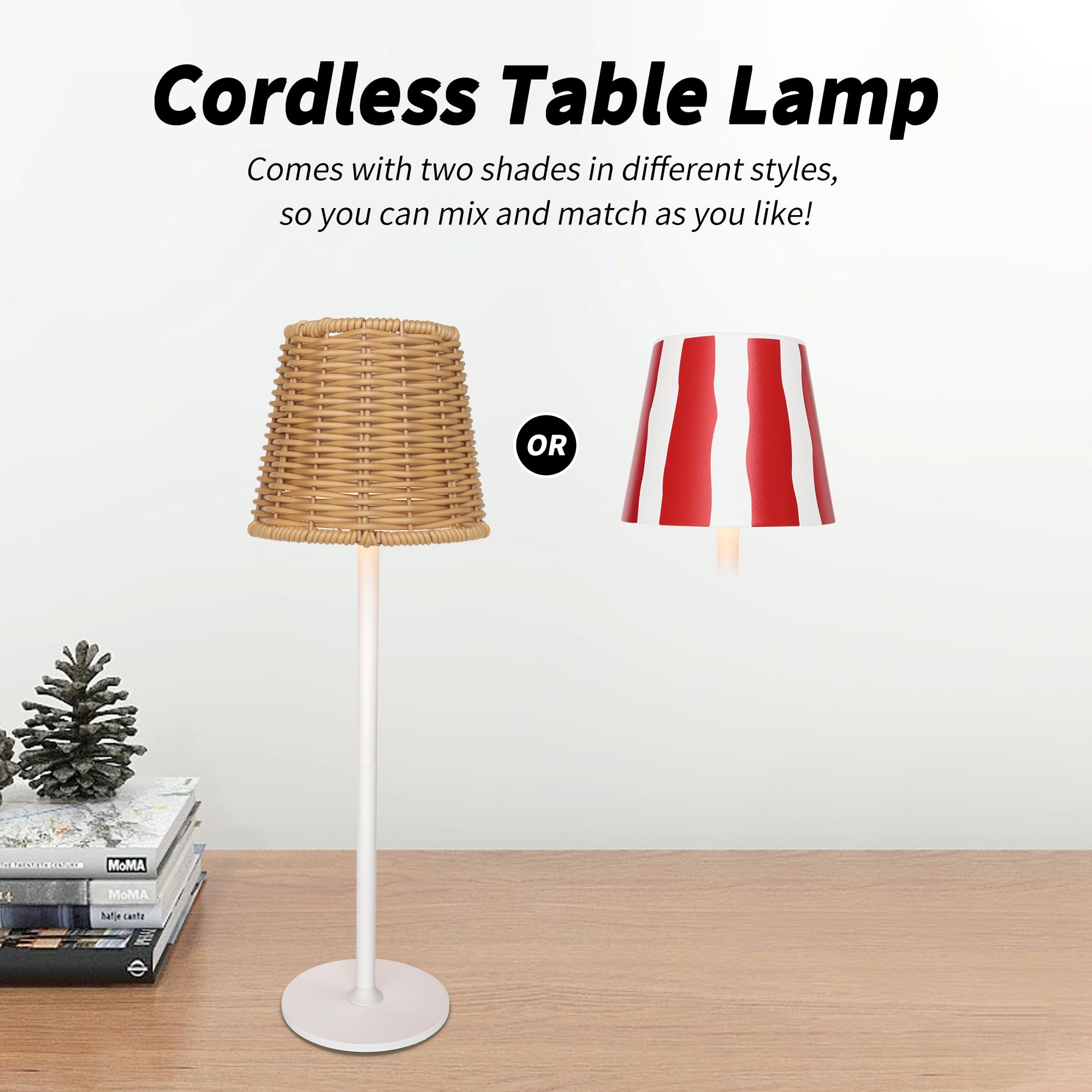 Mr. White Outdoor Waterproof Cordless Wireless Rechargeable Portable Top Touch Battery Operated Powered Led Table Lamp Desk Lamp Lights For Restaurant Kitchen Patio Dinner Dining (Red)