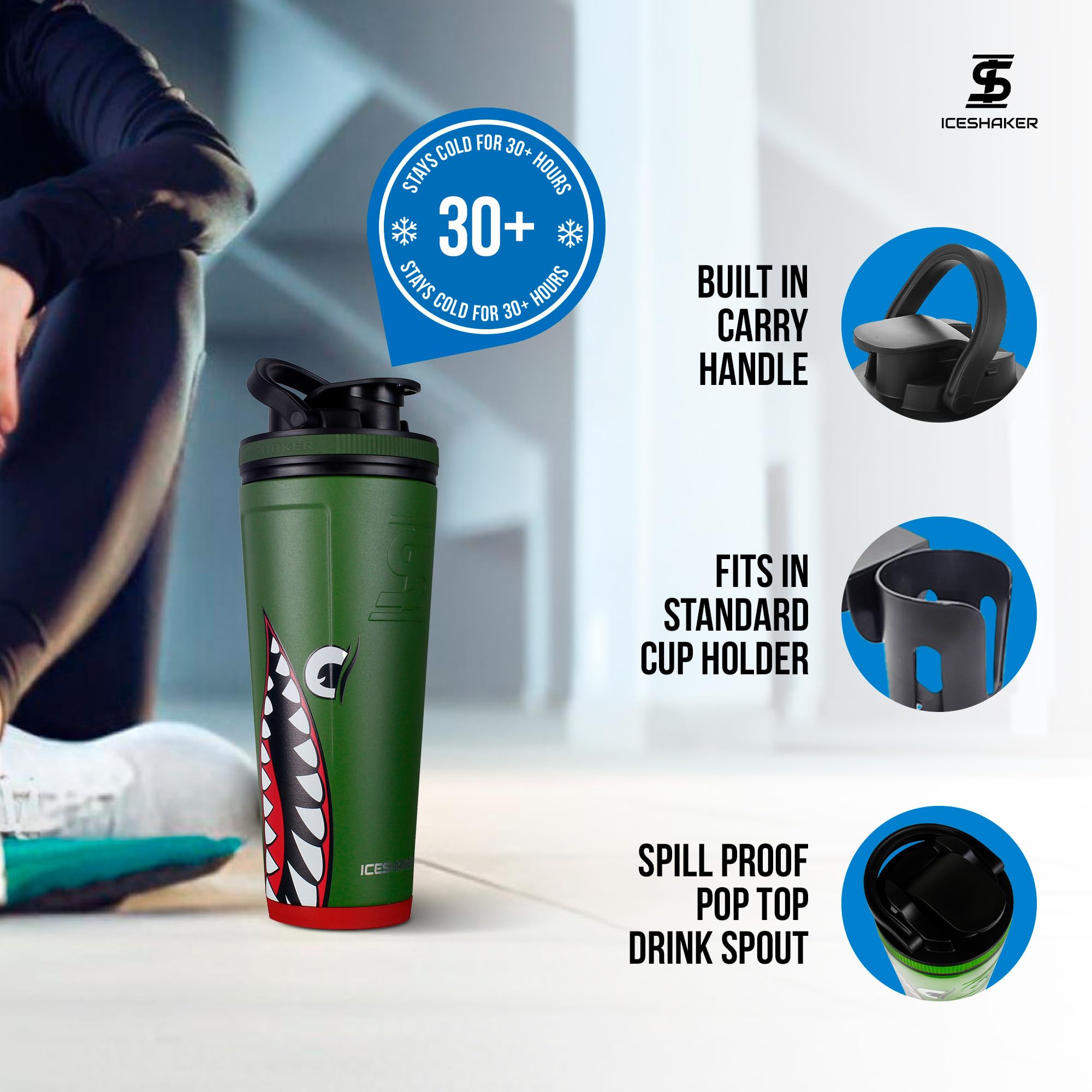 Ice Shaker Insulated Stainless Steel Shaker Bottle  36Oz, Bomber  Cold For 30+ Hours  Insulated