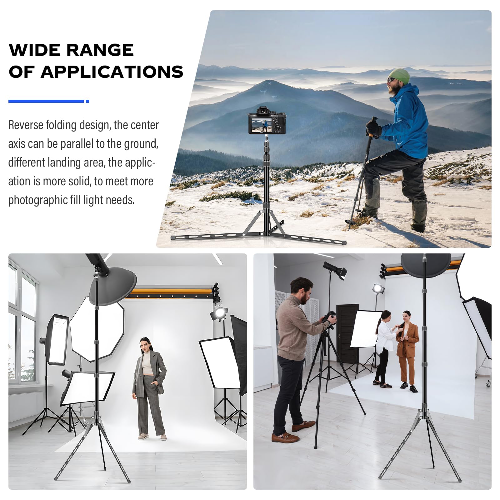 Soonpho Travel Light Stand 86.6In / 2.2M Carbon Fiber Sturdy Light Weight Portable Tripod Light Stand With Carry Bag For Photography Outdoor Shooting Speedlight Reflector Ring Light (Black-Aluminum Alloy)