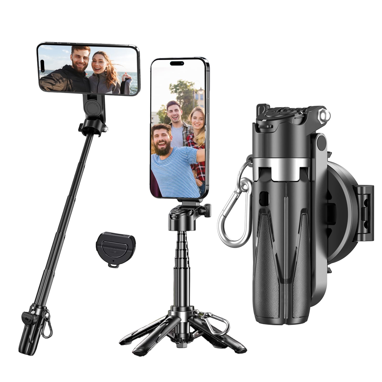 Crideng Magnetic Selfie-Stick Tripod, Travel Tripod Stand With Remote Control & Fill Light, Portable Retractable Cell Phone Tripod For Photography And Videography (Blacktripod)