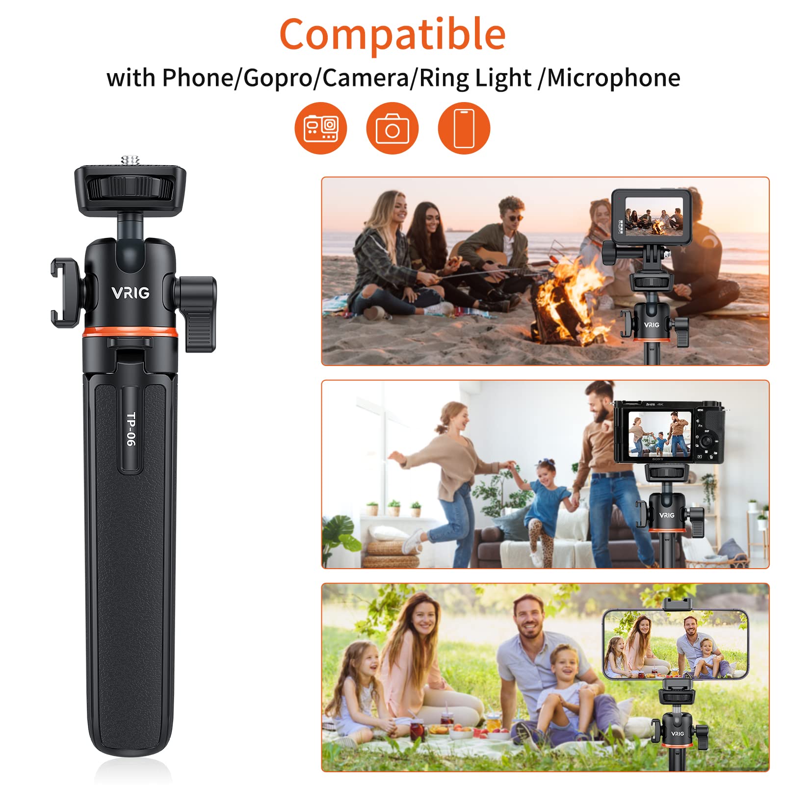 Vrig Select Uurig 21.6" Extension Pole Tripod, Mini Selfie Stick Tripod Stand Handle Grip For Dji Osmo Pocket 3 Webcam Canon G7X Mark Iii Sony Zv-1 Rx100 Vii A6400 A6600 Cameras Vlogging