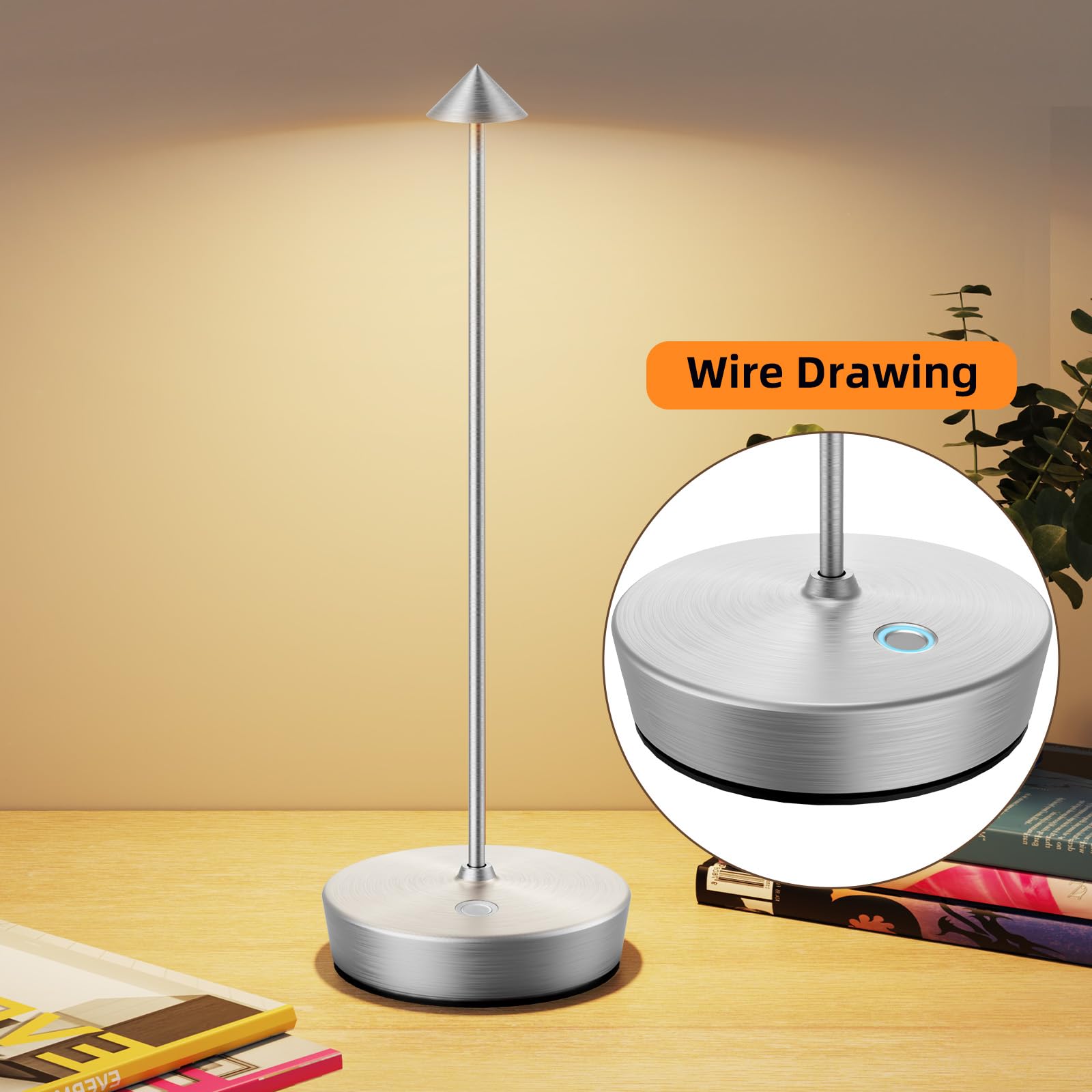Yht Cordless Rechargeable Table Lamp, 6000Mah Outdoor Waterproof Battery Operated Table Light Led Touch Dimmable Desk Lamps For Patio Dining Restaurant Home Living Room Set Of 2 Silver