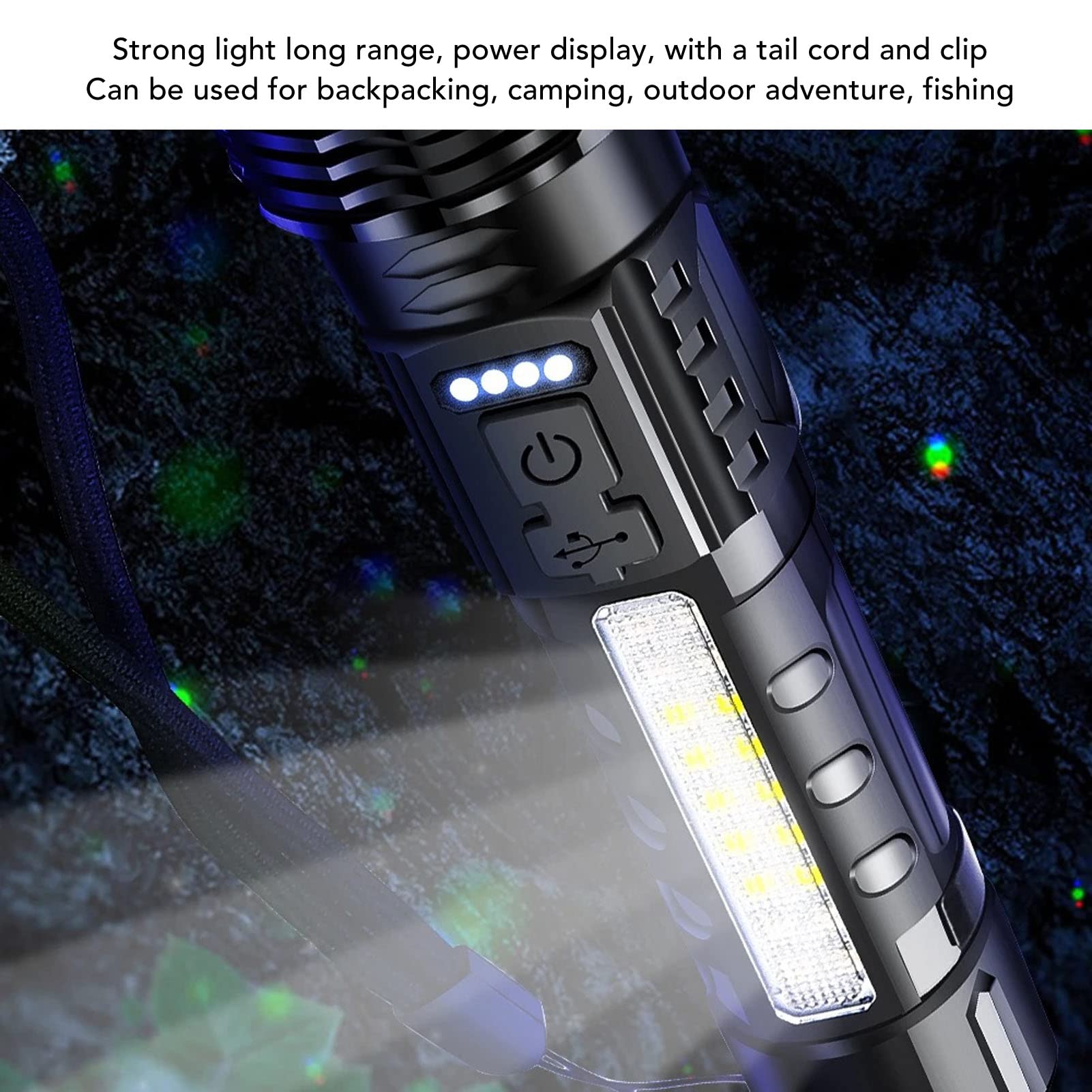 Topyond Led Flashlight With Cob Work Light,Usb Rechargeable,Ipx4 Waterproof,5 Modes,Readable Capacity For Camping,Emergency