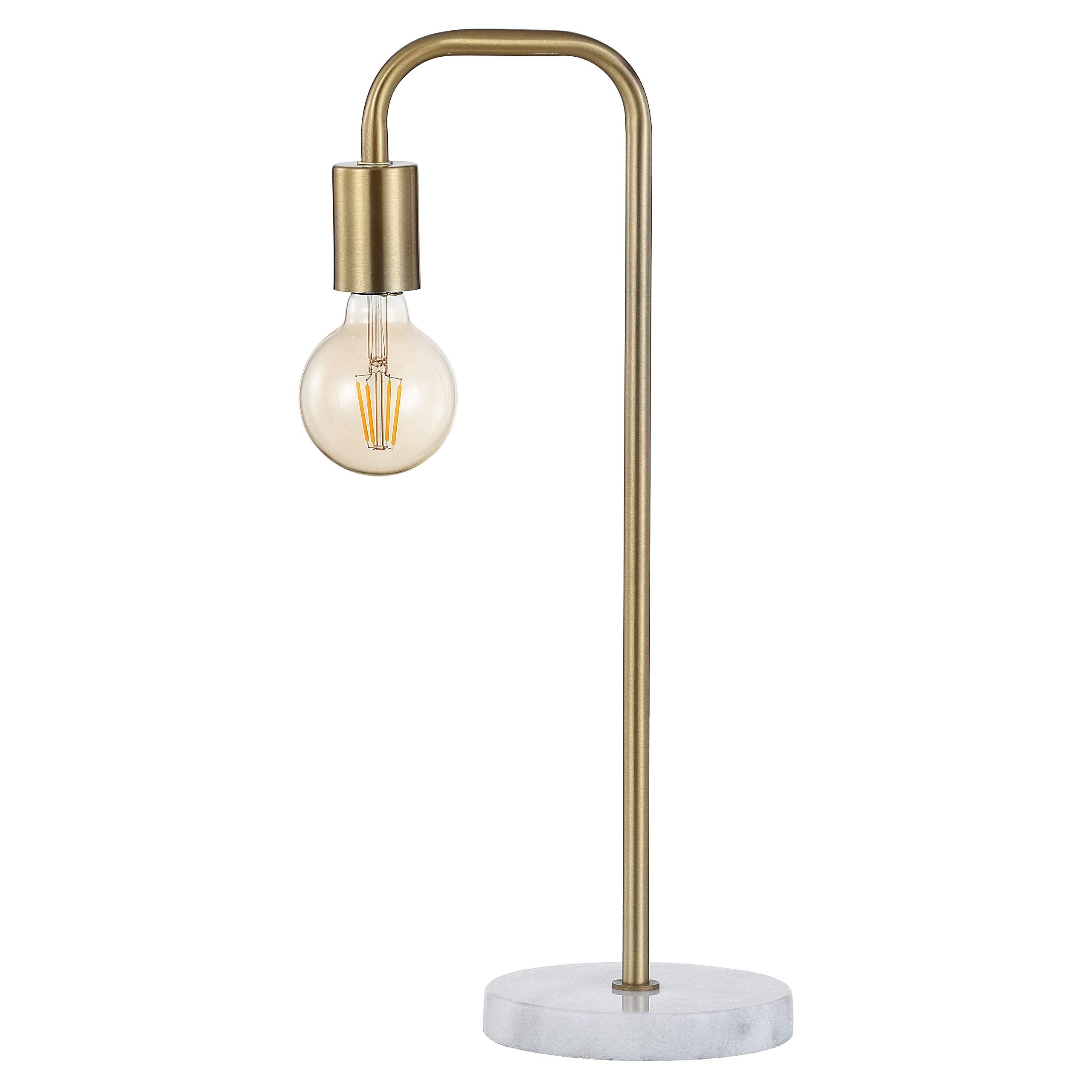 Jonathan Y Jyl1094A Axel 20.5" Industrial Gold Pipe Metal/Marble Edison Led Table Lamp Classic Transitional Bedside Desk Nightstand Lamp For Bedroom Living Room Office College, Brass Gold/White