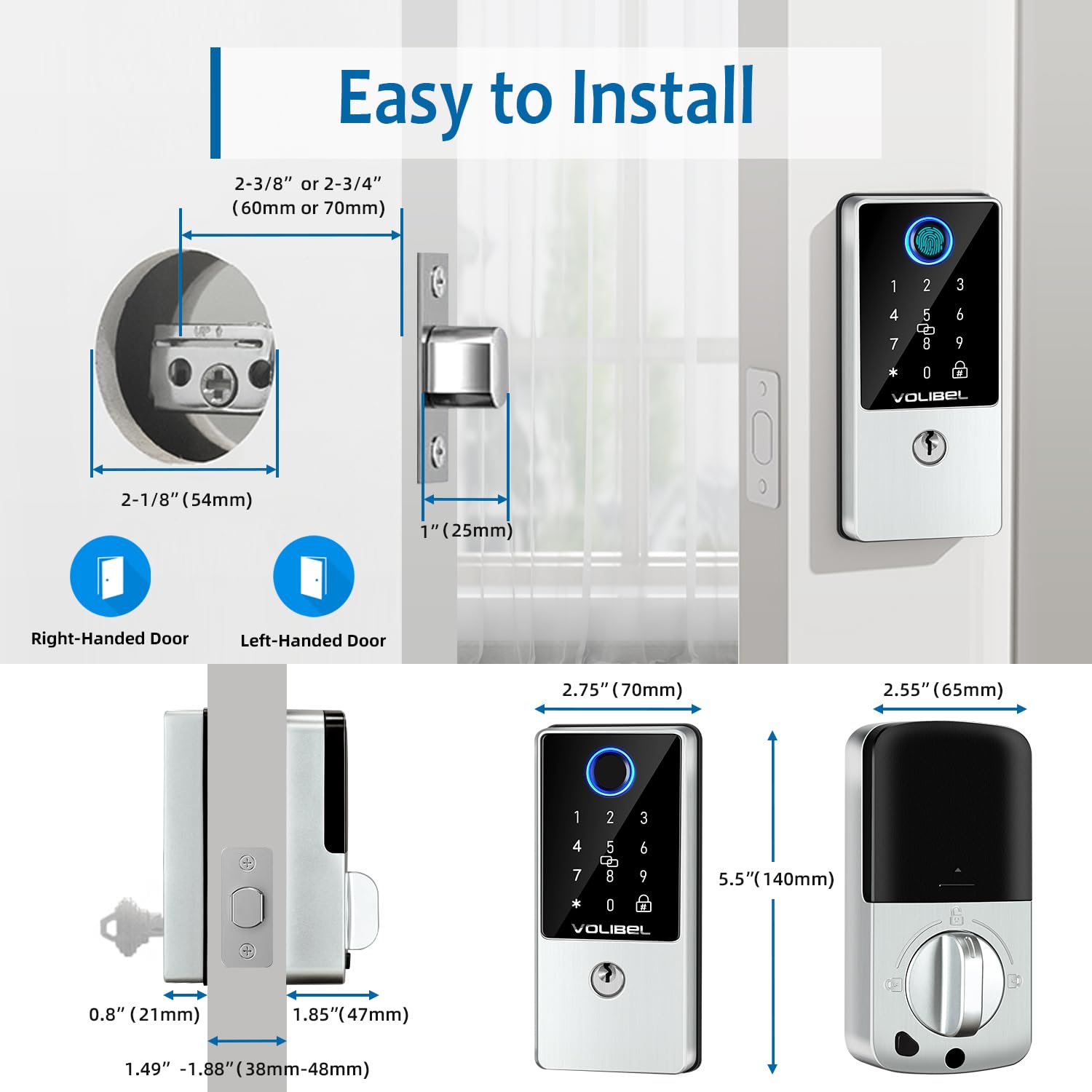 Volibel Smart Lock, 7-In-1 Keyless Entry Door Lock With Fingerprint, Remote & Voice Control, Auto Lock, Electronic Touchscreen Deadbolt Lock, Biometric Smart Door Lock For Front Door, D1-T