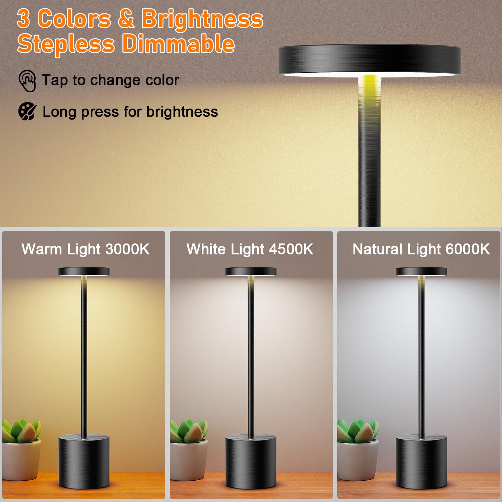 Sakringt Cordless Table Lamps Rechargeable,6000Mah Portable Battery Operated Led Table Light For Restaurant Outdoor 2 Pack Black