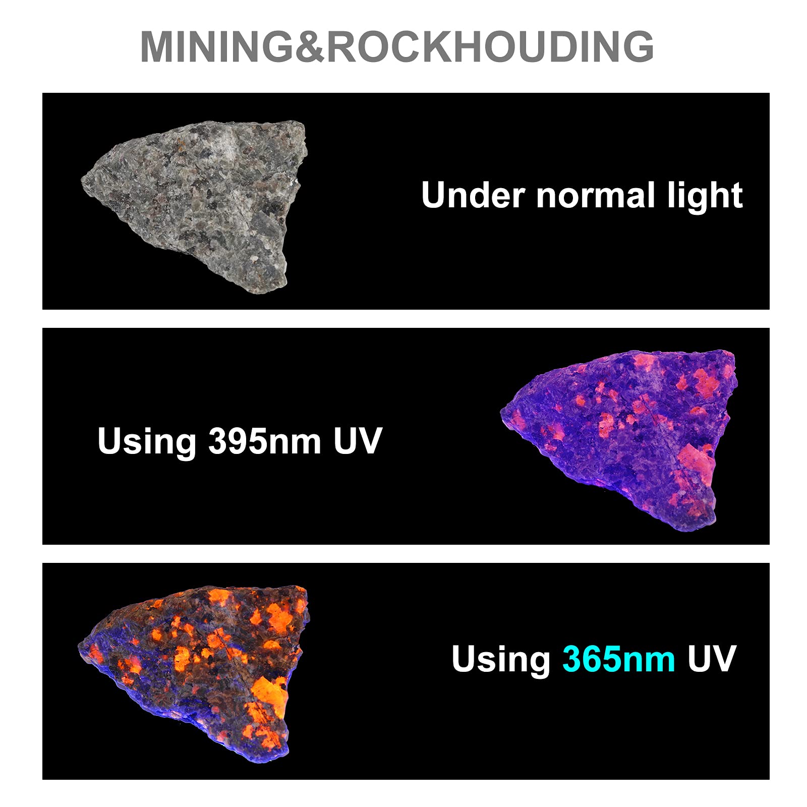 Uwaylite V2 365Nm Black Light Uv Flashlight With 3 Led, Rechargeable 2 In 1 Led Tactical Flashlight For Pet Urine Detection, Resin Curing, Rockhounding