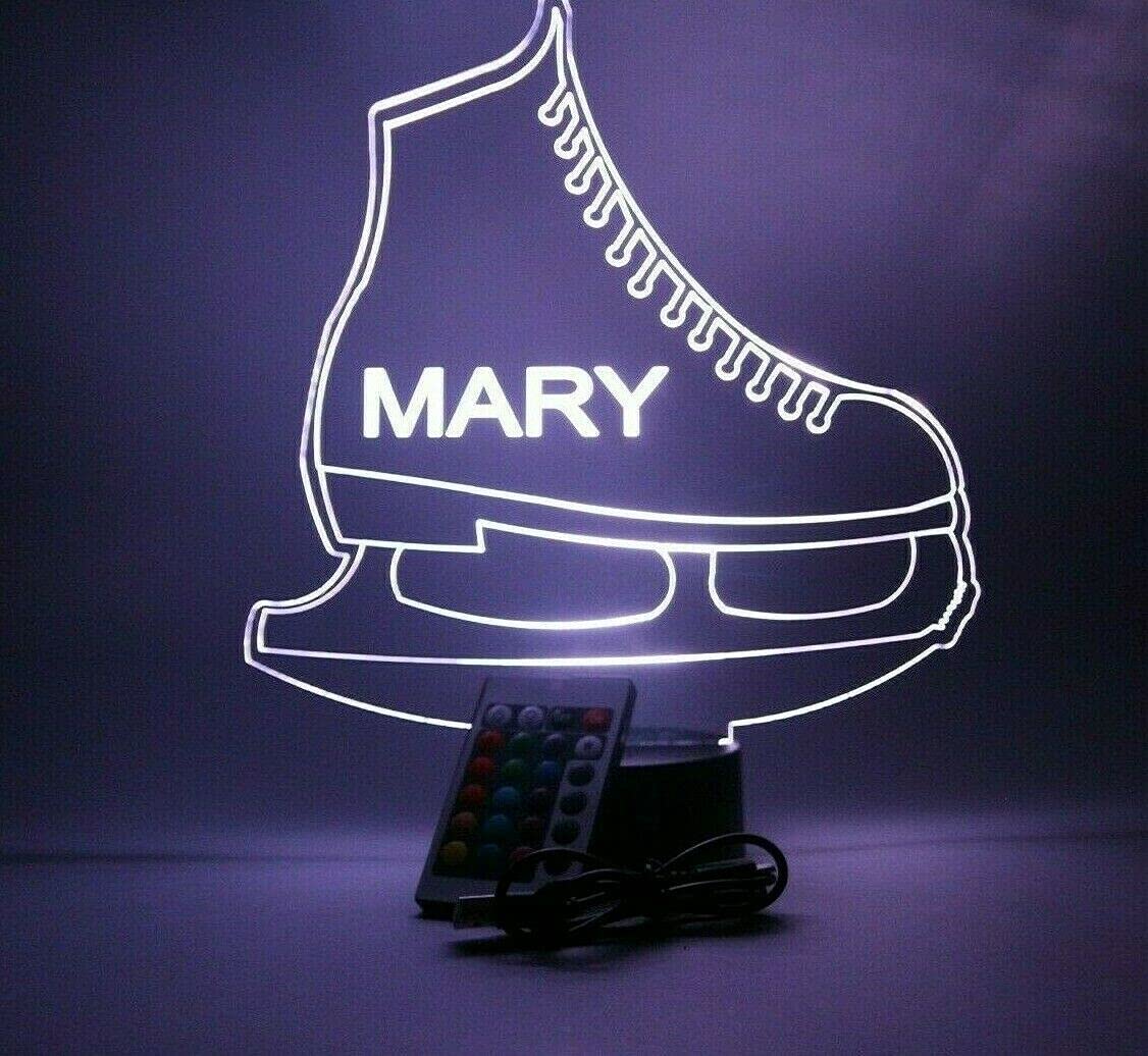 Mirror Mania Ice Skate Light Up Lamp Led Personalized With Name Night Light Engraved Figure Skating Skate Table Lamp, Our Custom Sports Feature With Remote, 16 Color Options, Dimmer, Engraved, Great