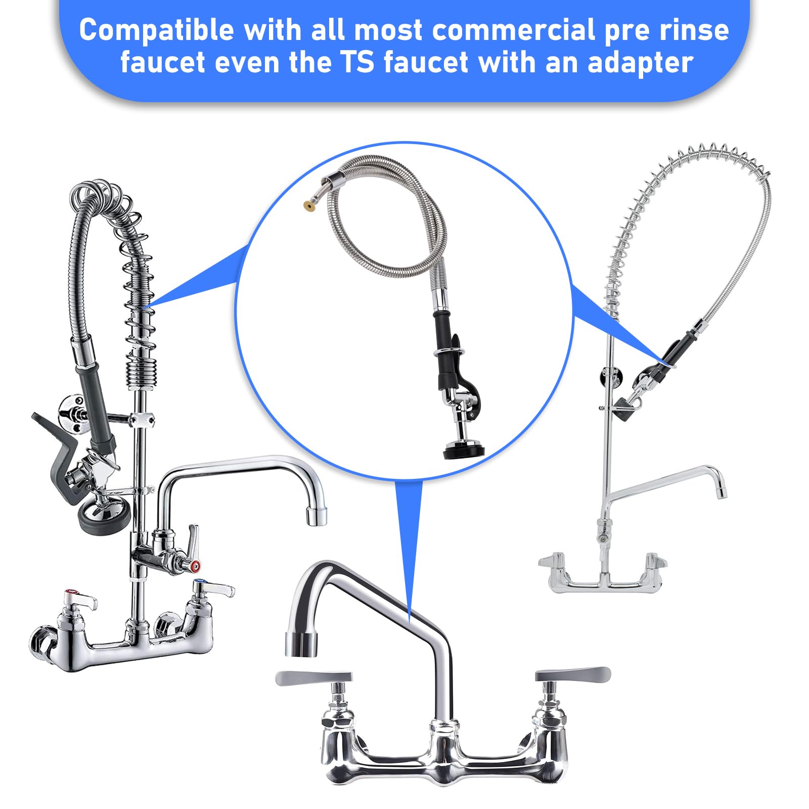 Tber Spray Valve With Pre-Rinse Hose 38” Flexible Stainless Steel Hose With Pre Rinse Sprayer Nozzle Head Assembly Kit For Commercial Industrial Restaurant Kitchen Sink Faucet (Black)