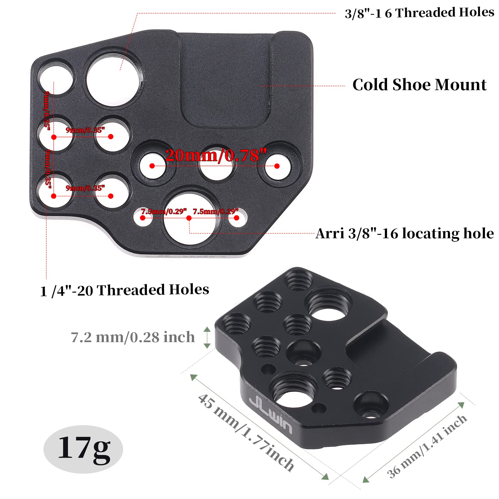 Focusfoto Pack Of 2 Extension Mount Plate Holder With Cold Shoe 1/4" 3/8" Screw For Dji Ronin S/Sc/Rs2/Rsc2/Rs3 Pro/Rs3 Mini/Rs4 Pro Gimbal Stabilizer, Monitor, Magic Arm, Microphone, Led Video Light