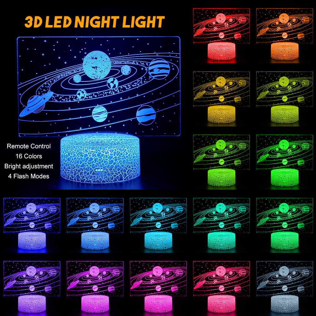 Seven Lady Solar System 3D Optical Illusion Lamp Universe Space Galaxy Led Night Light With Remote For Space Lover Boys And Girls As A Best (Solar System)