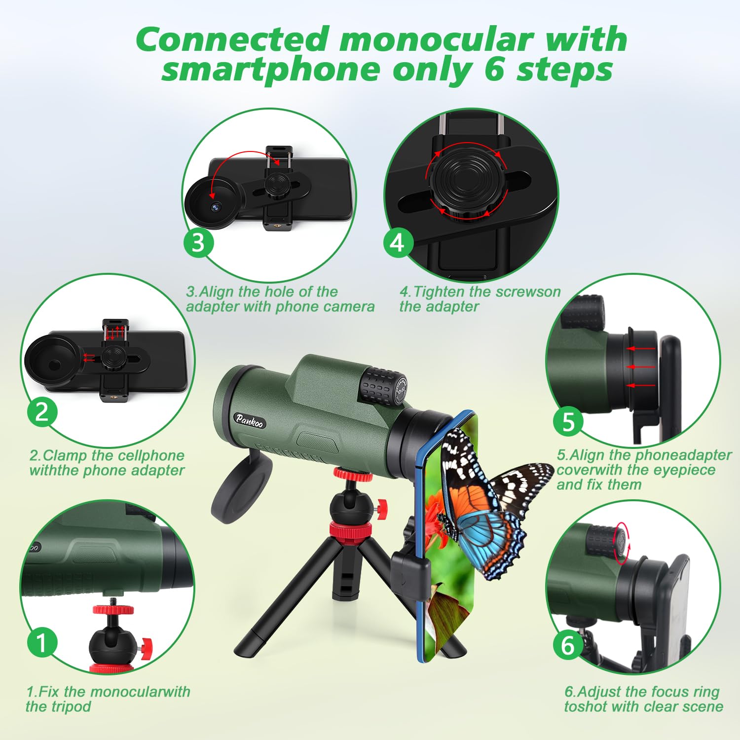 Pankoo High-Definition 12X50 Monocular For Adults - Includes Smartphone Adapter, Tripod & Hand Strap - Premium Bak4 Prism & Fmc Lens - Ideal For Bird Watching, Sports, Hiking, And Travel