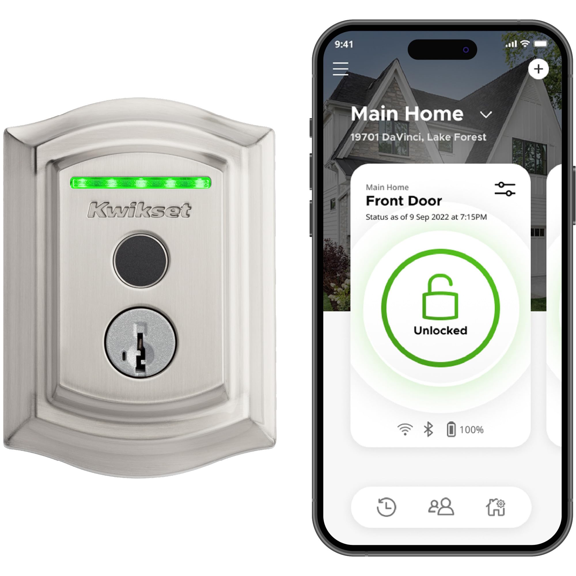 Kwikset Halo Touch Fingerprint Wi-Fi Smart Lock, Keyless Entry Door Low Profile Deadbolt, Geofence Auto-Unlock, Grade Aaa , No Hub Easy Install, Satin Nickel Lifetime Finish , Arch