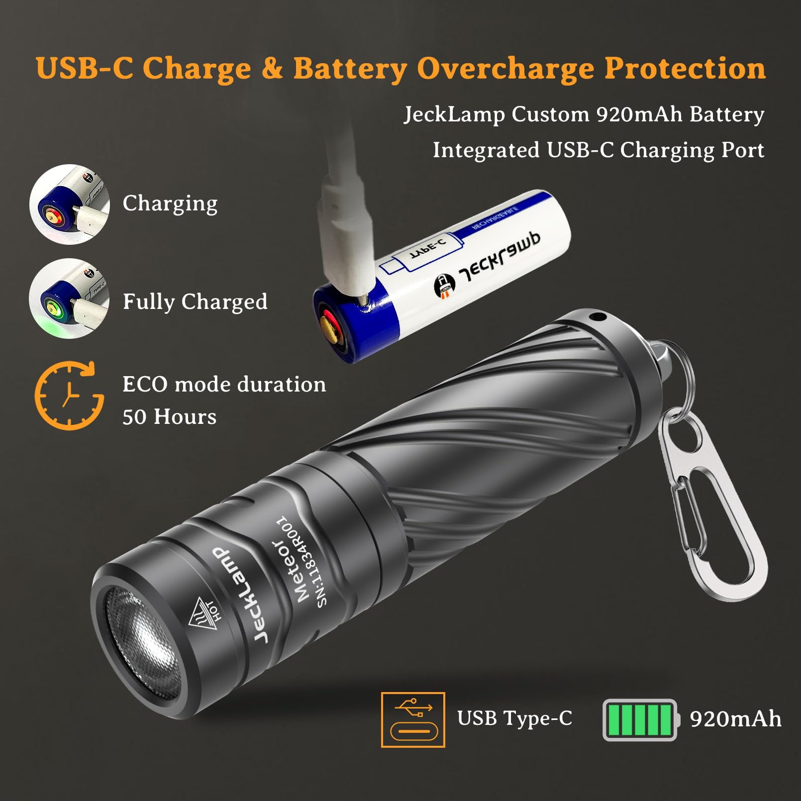 Jecklamp Rechargeable Mini Flashlight With Magnetic Tail, 800 High Lumens Bright Small Flashlight, Ip68 Waterproof Edc Flashlight, 5 Modes Keychain Flashlight For Camping Hiking