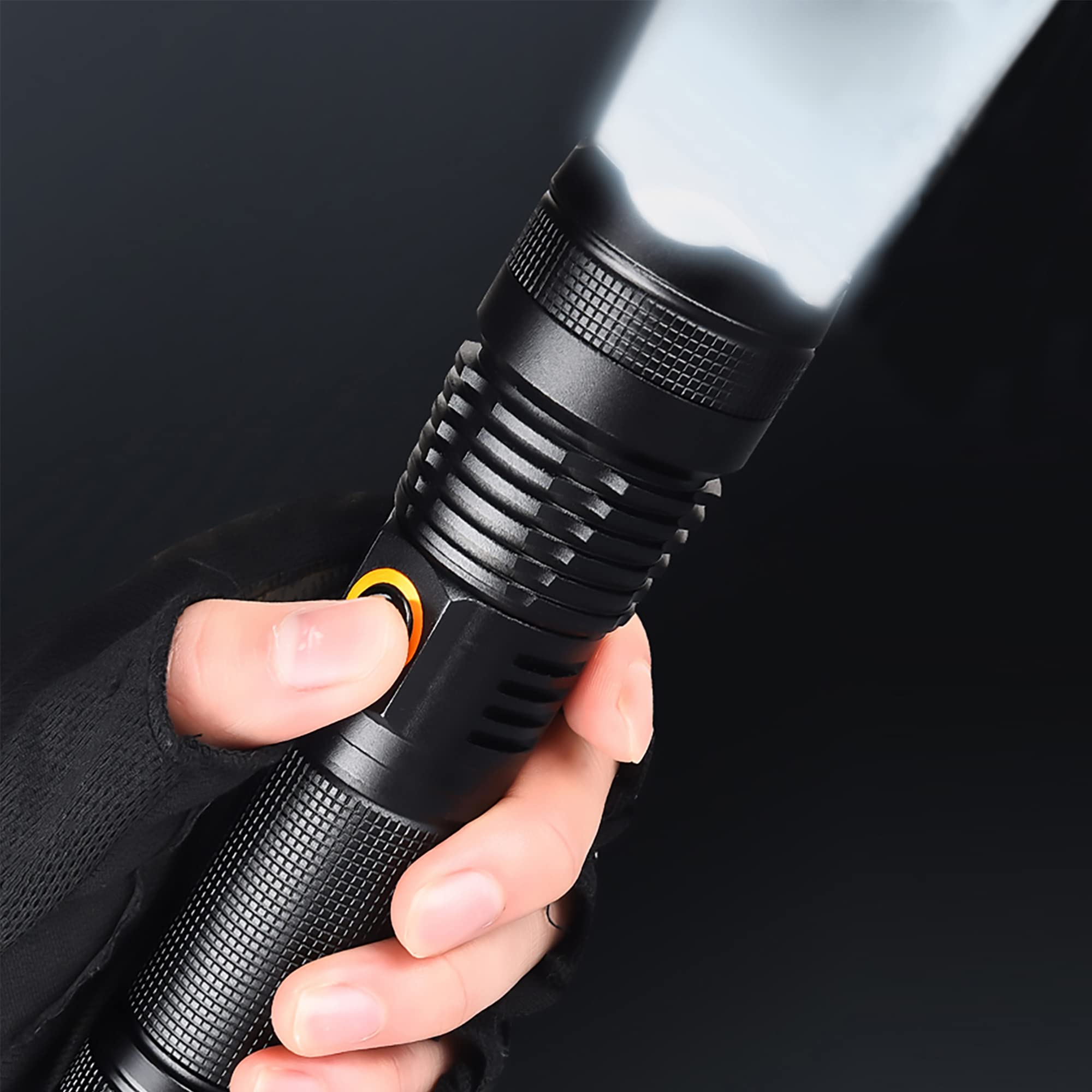 Xurleq 600000 High Lumen Handheld Flashlight Rechargeable Led Tactical Flashlight With 5 Modes Waterproof For Camping Hiking Outdoor Biking Emergency Self Defense