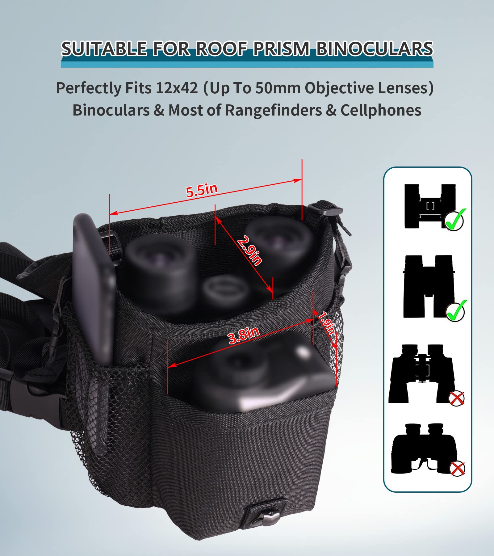 Gaiarena G Gaiarena Binocular Harness Chest Pack, Waterproof Bino Harness With Rangefinder Pouch For 12X42 Binoculars Bino Chest Harness Adjustable Binocular Chest Pack For Hunting Hiking (Mid Size)