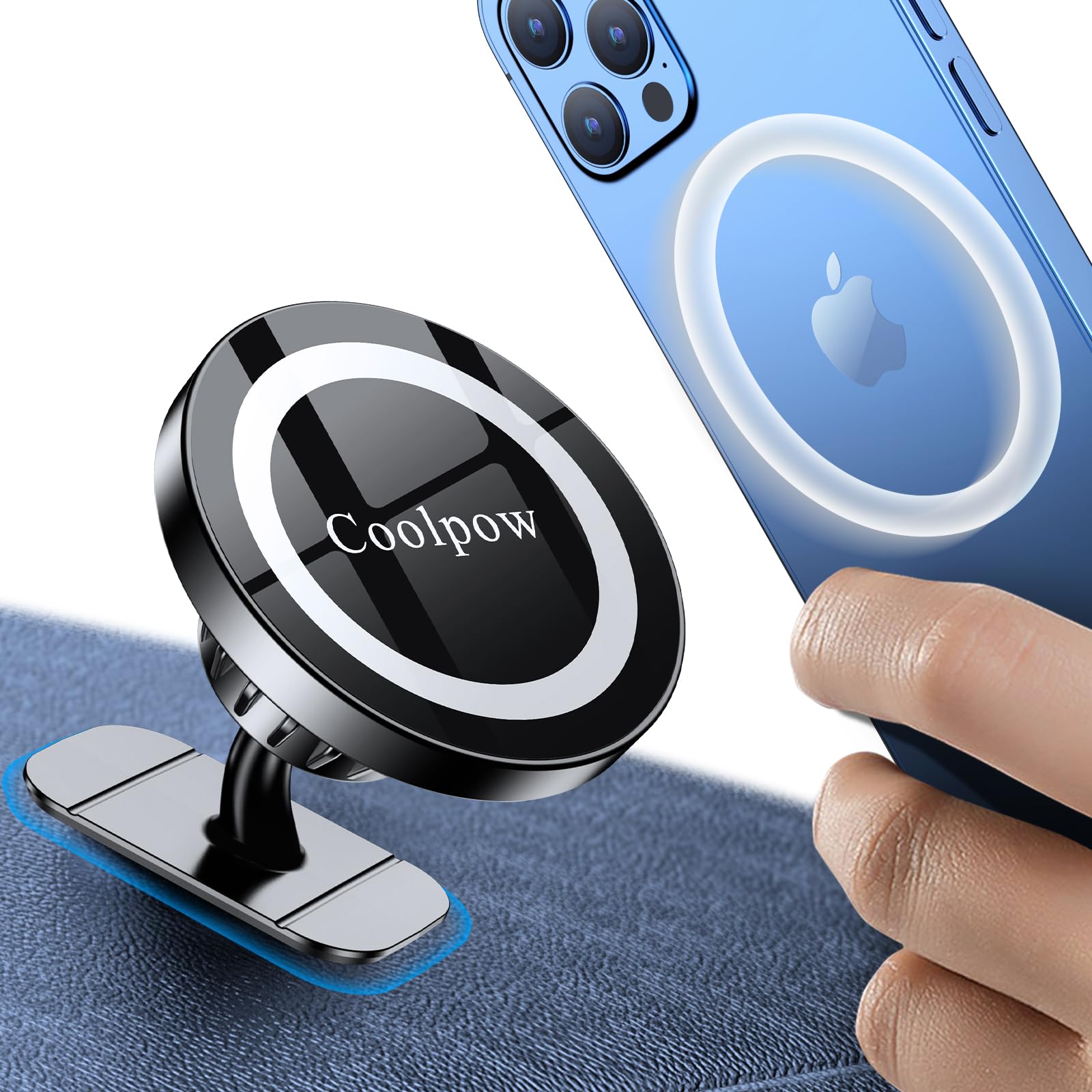 Coolpow For Iphone Magsafe Car Mount Dashboard【Stronger Magnets】 Magnetic Phone Holder For Car Dash【Hands  】 Magsafe Car Holder For Car Fit Iphone 15 14 13 12 Pro Max Plus Mini Mag Safe Case &Cell Phone