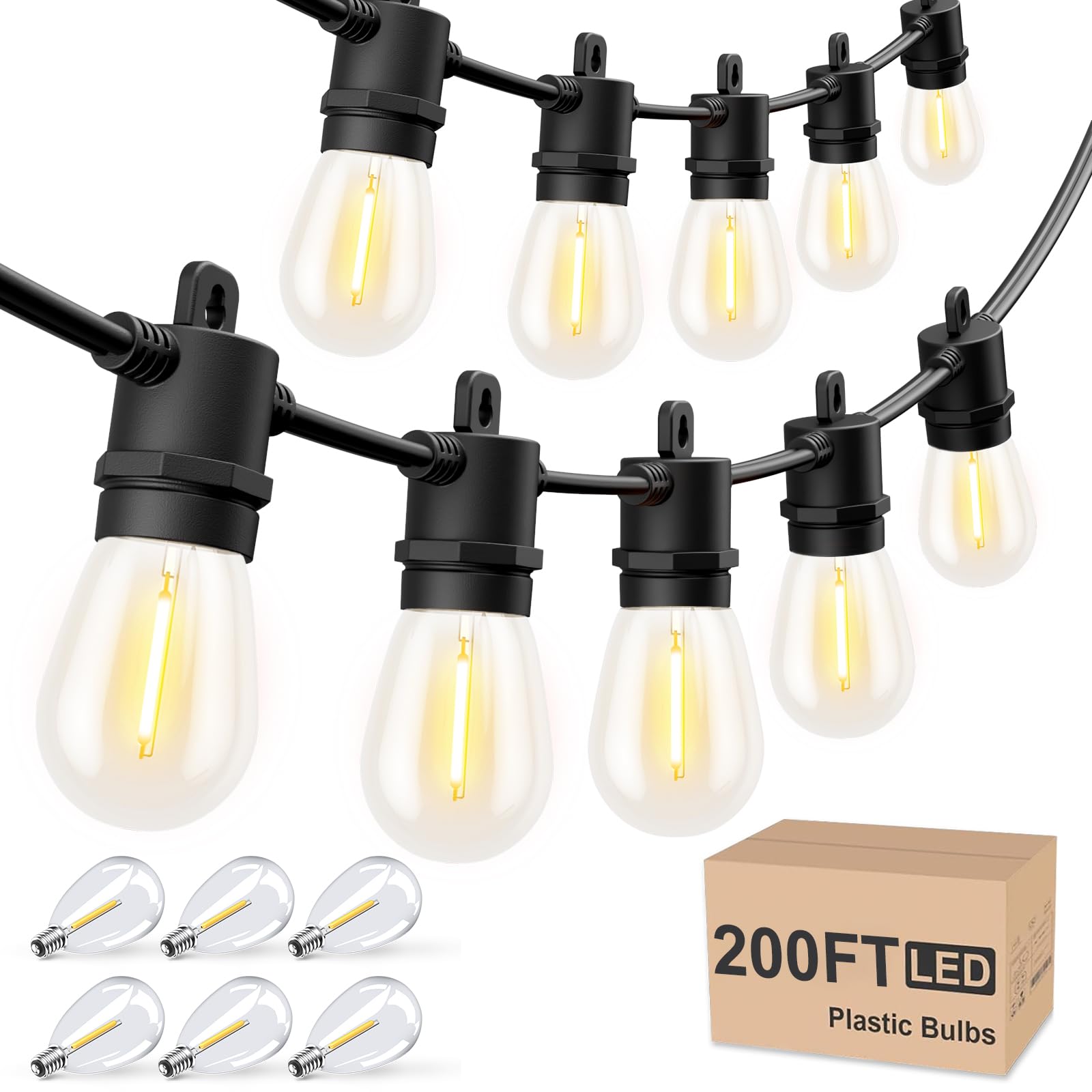Svater Outdoor String Lights 200 Ft, Patio Lights For Outside With Shatterproof Bulbs, Waterproof Ip65 Commercial Hanging Light For Backyard Porch Balcony Bistro Party, 2700K