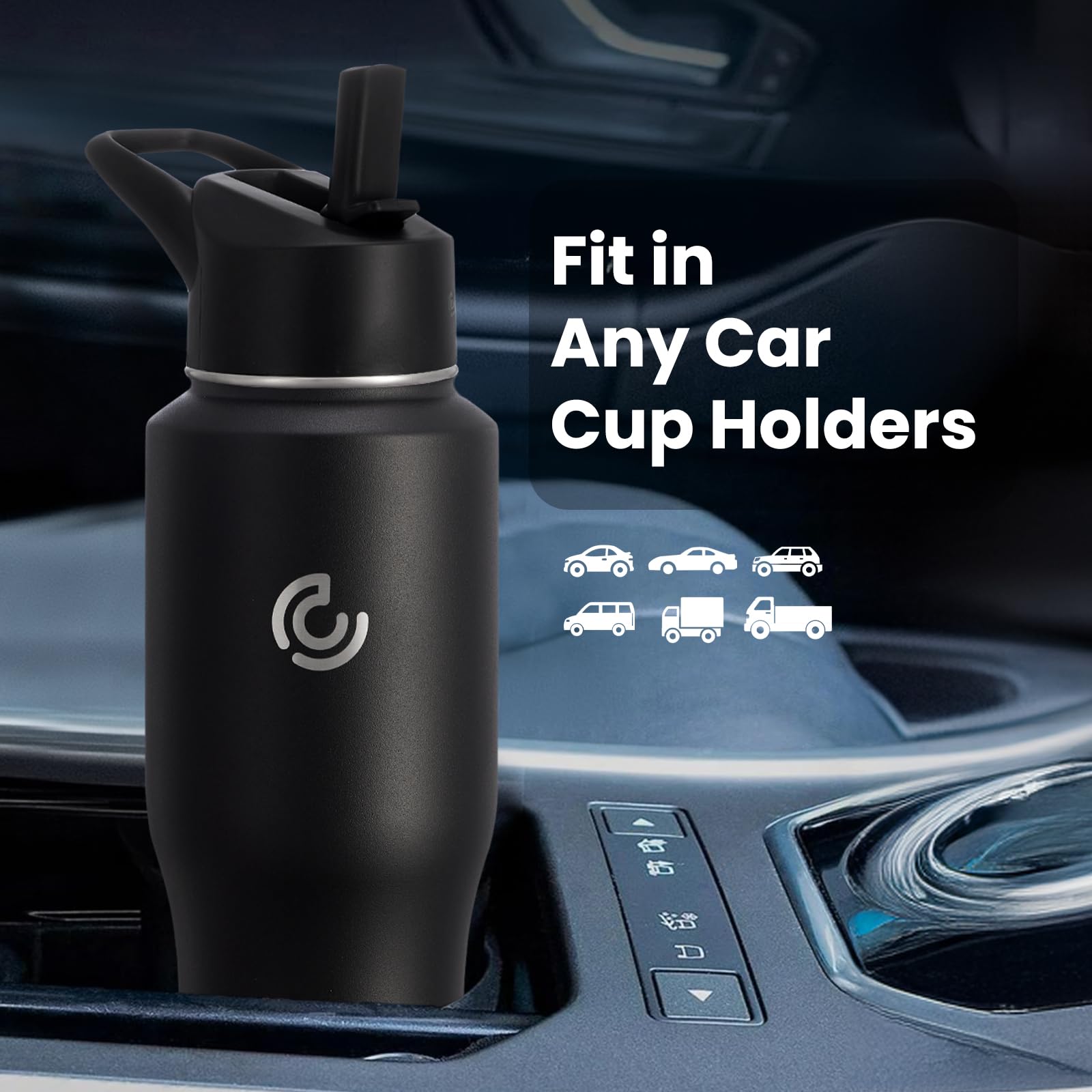 Coktik Water Bottle Insulated, 32Oz Water Bottles Straw Lid, Spout Lid, Cold For 36 Hrs