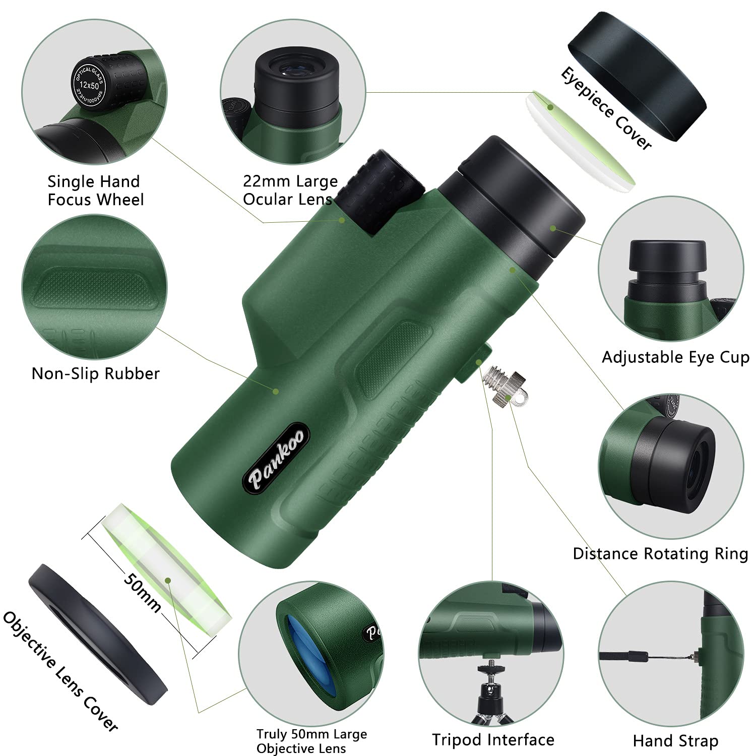 Pankoofamily 12X50 Hd Monocular High Power Monocular Telescope For Adults, Monoculars For Wildlife Bird Watching Hunting Camping Travel Scenery With Smartphone Holder & Tripod