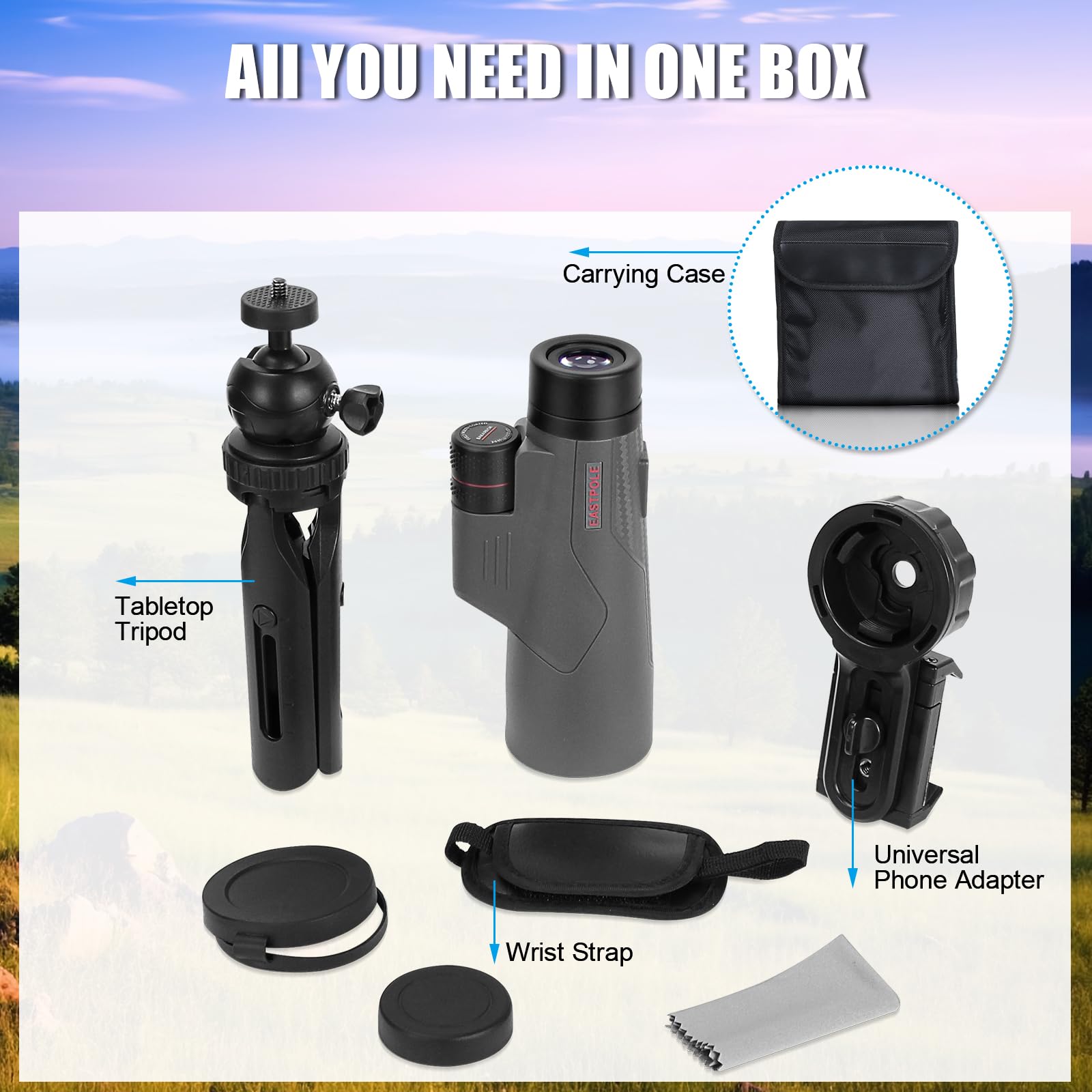 Eastpole 15X56 Monocular Telescope For Bird Watching Hiking Camping Wildlife Viewing, Adjustable Eyecup, Fully Multi-Coated Lenses, Rubber Armor, Non-Slip Grip, Fogproof, Waterproof