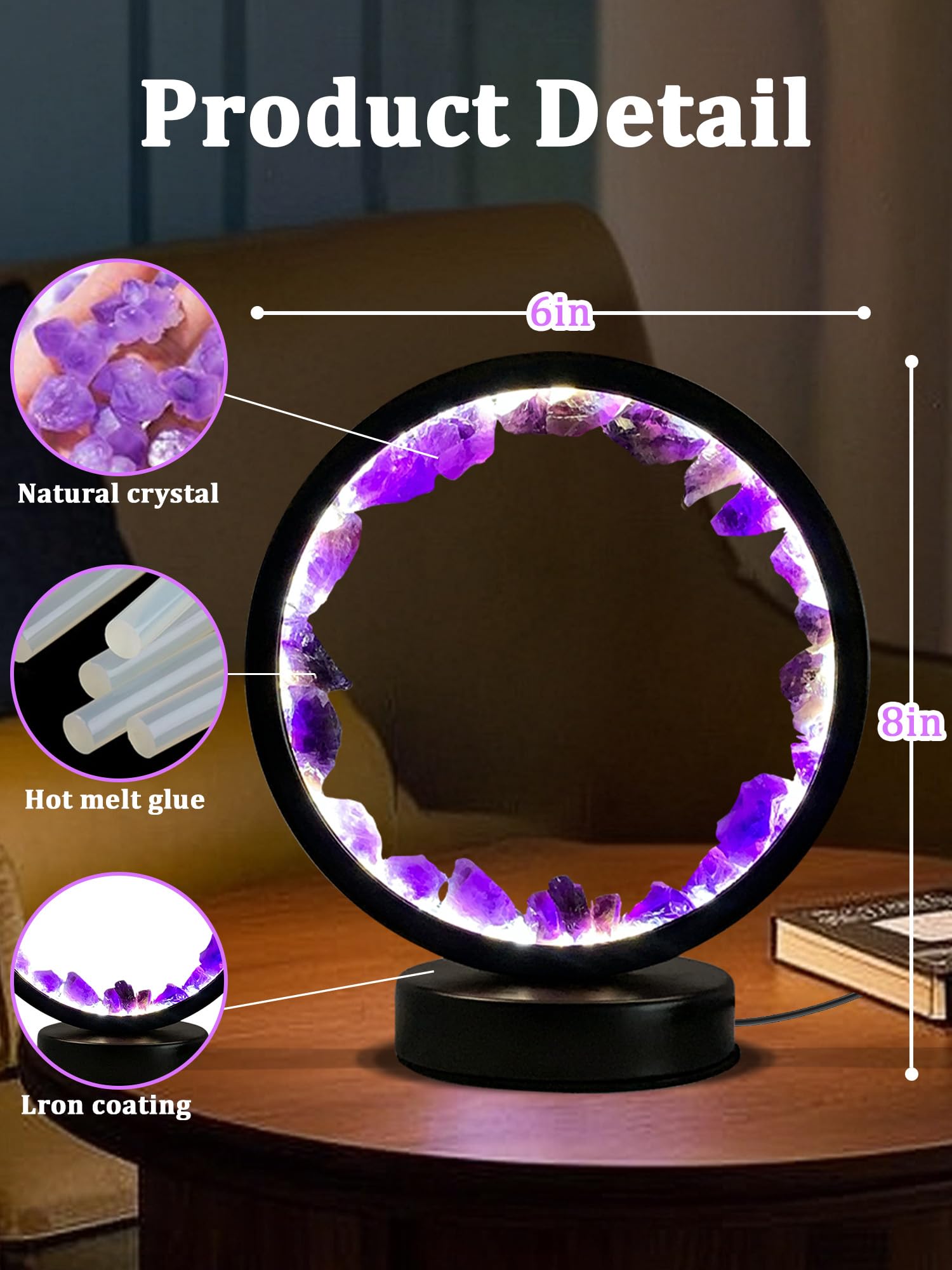 Wulcfch Crystal Lamp Fluorite Night Light Amethyst Lamp,Mothers Day Birthday For Mom Women,Healing And Meditation Bedside Lamp With 3 Color Mode,Crystal Table Lamp For Bedrooms Living Room Home Decor