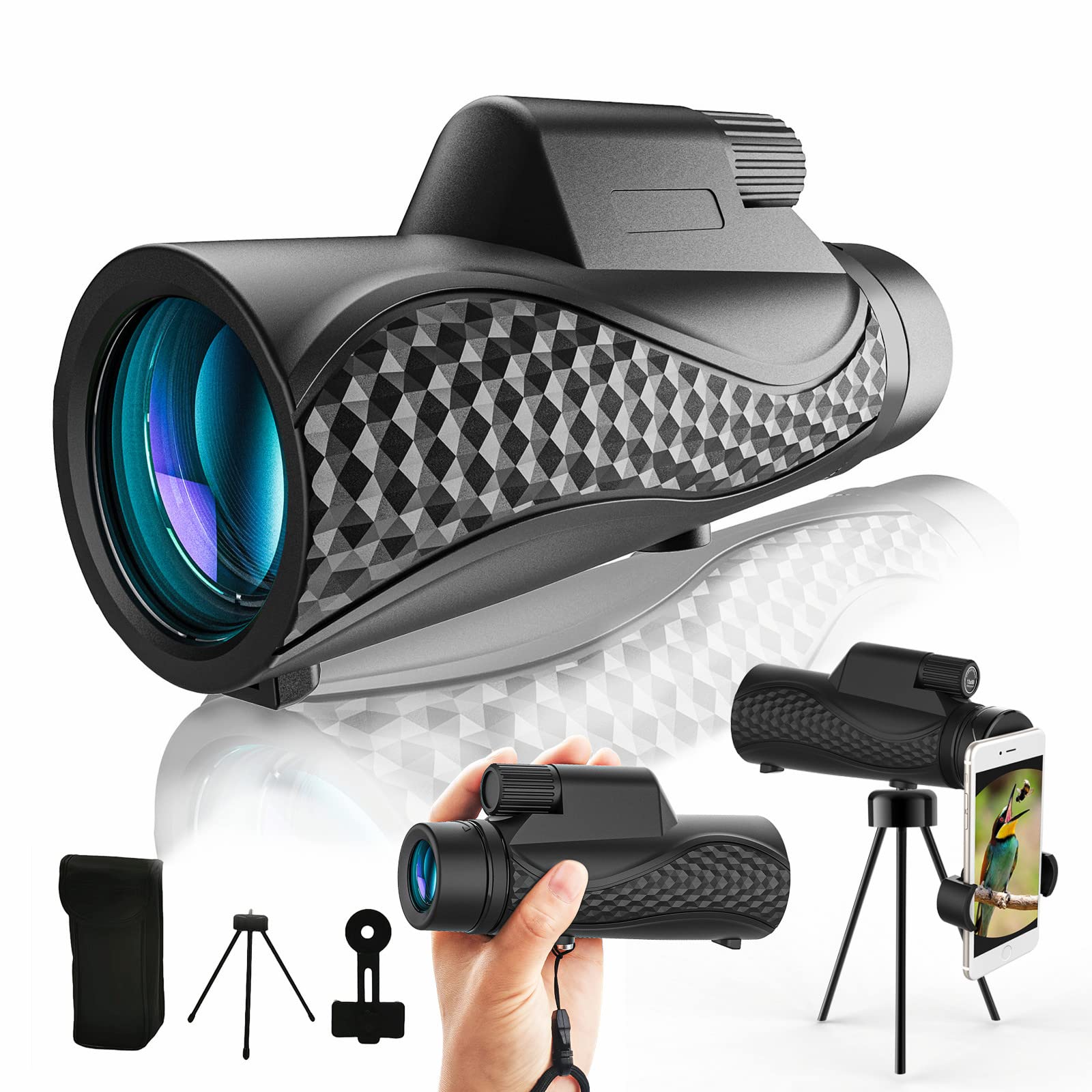 Pocnsen Monocular Telescope 10X42 Compact Monoculars For Adults High Porwered Monoculrar With Smartphone Adapter &Tripod Hd Monocular For Viewing Wildlife Hunting Bird Watching Hiking Traveling