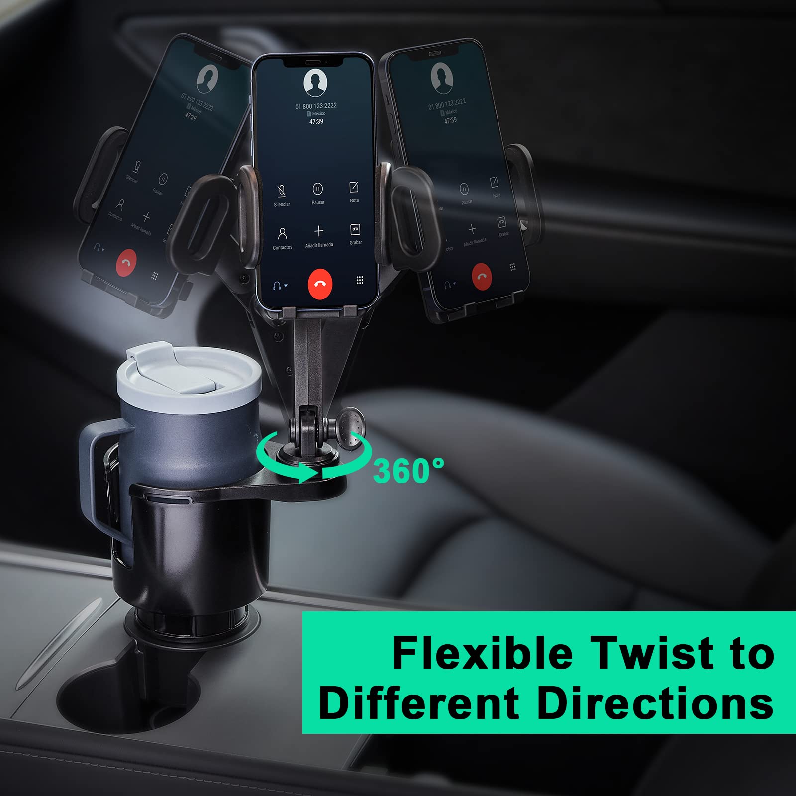 This Hill Car Cup Holder Expander Adjustable Base With Phone Mount 360° Rotation Cup Holder Cell Phone Holder For Car Compatible With Iphone All Smartphones