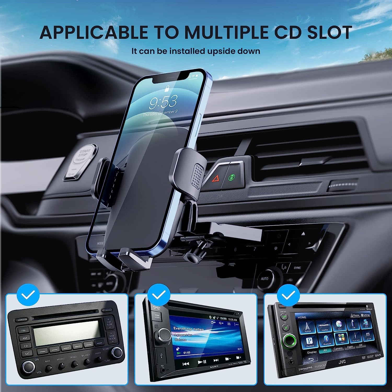 Ticilfo Phone Mount For Car Phone Holder Mount  Metal Cd Slot Phone Holder Car Cell Phone Holder Thick Cases Friendly Iphone Holder For Car Mount For Cd Player Fit For All Iphone Smartphone