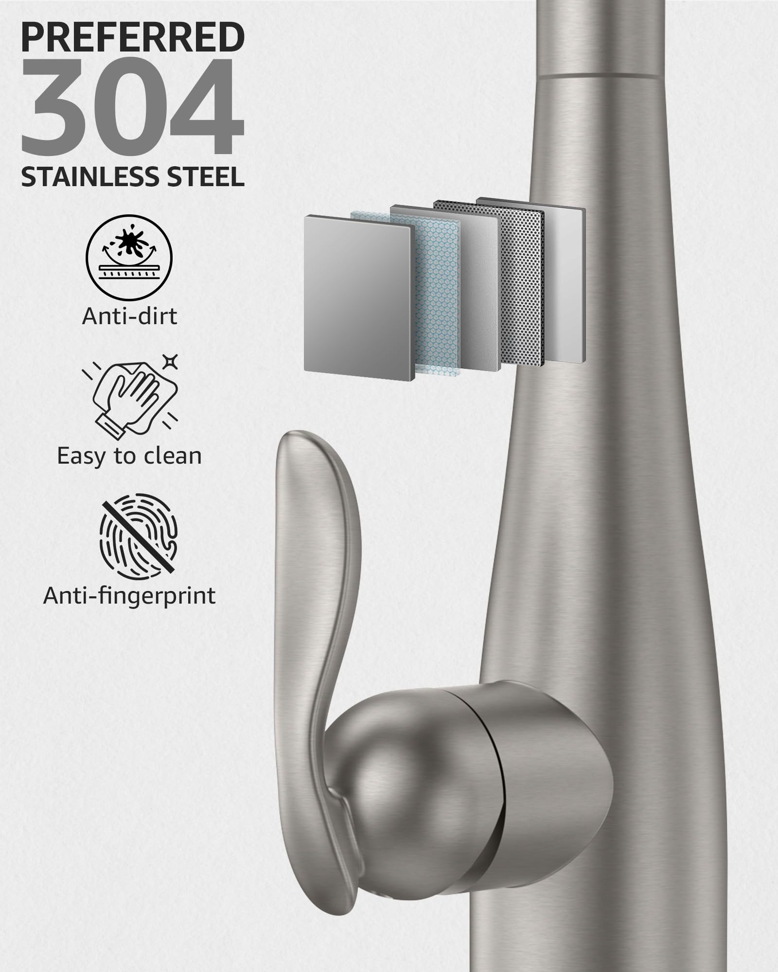 Mbillion Kitchen Faucets With Pull Down Sprayer Single Hole Stainless Steel Sink Faucet Modern Design & Anti-Splash Spray Head Suitable For Farmhouses, Rv, Laundry Room Llave Para Fregadero De Cocina