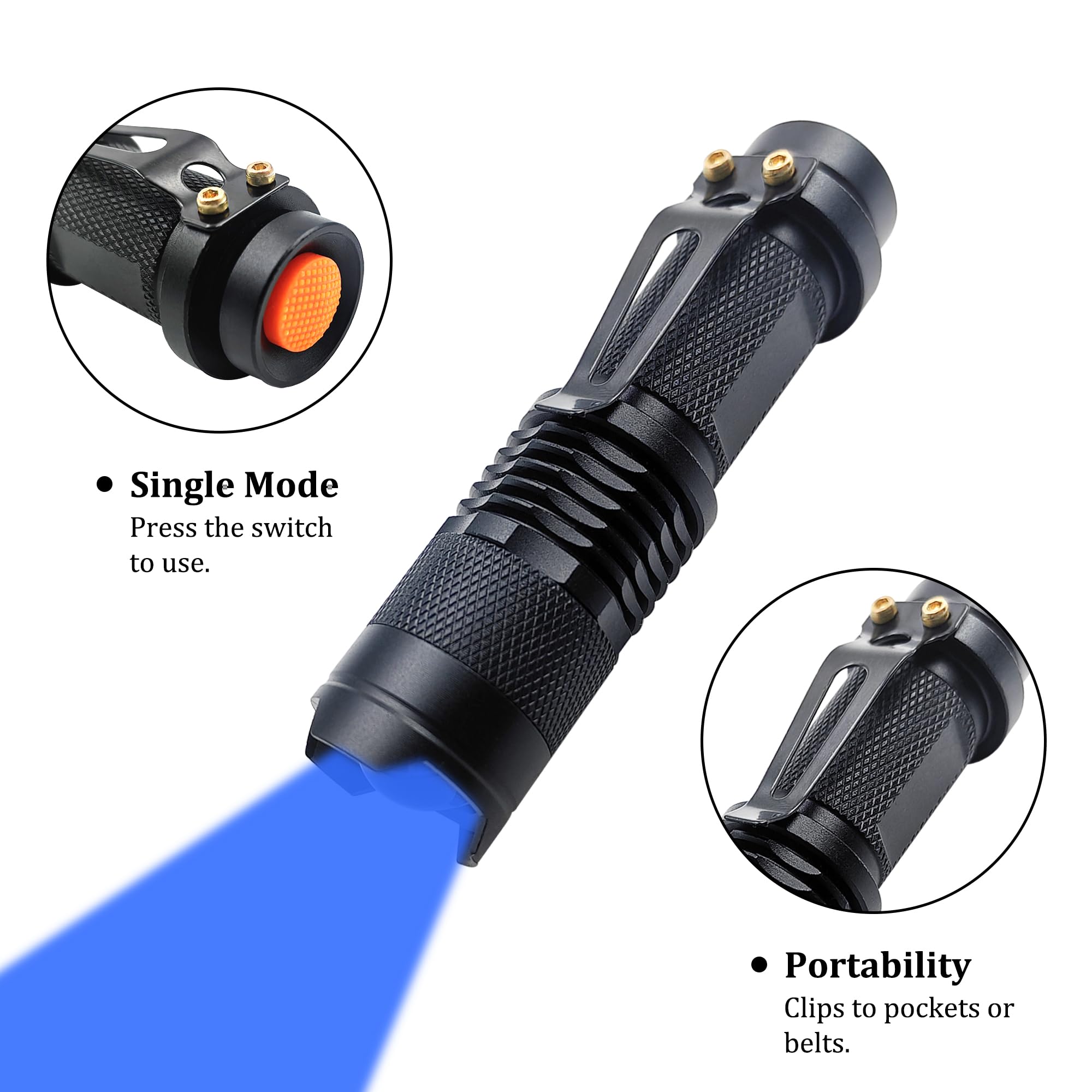 Xinfeibei Blue Led Flashlight Single Mode Adjustable Focus Blue Light Flashlight Compact Flashlights For Night Fishing Outdoor Activities Hunting (1)